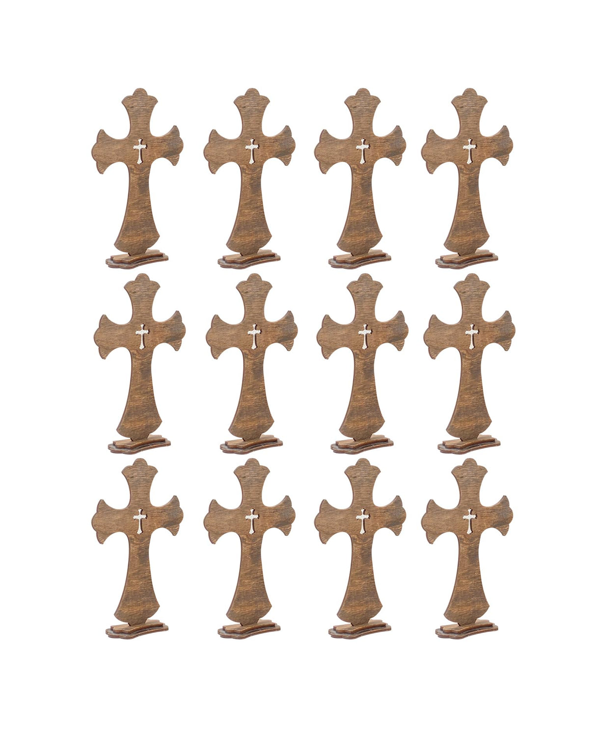 12 Inch 12 Pack Brown Wood Crosses Torched Wooden Tabletop Cross Rustic Standing Cross for Baptism Centerpieces Home Church Decor Prayer Gifts Cregugua