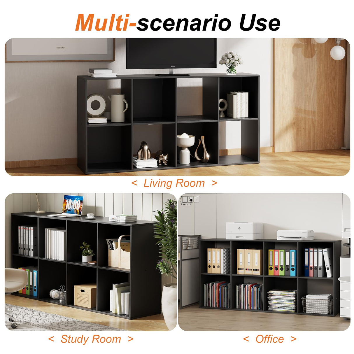 Sweetcrispy 8 Cube Storage Organizer - Open Cube Bookshelf with 4 Removable Back Panels, Display Storage Bookcase for Living Room, Bedroom, Entrance Hall, Home Office,47.7" L×11.6" W×24" H, Black Sweetcrispy