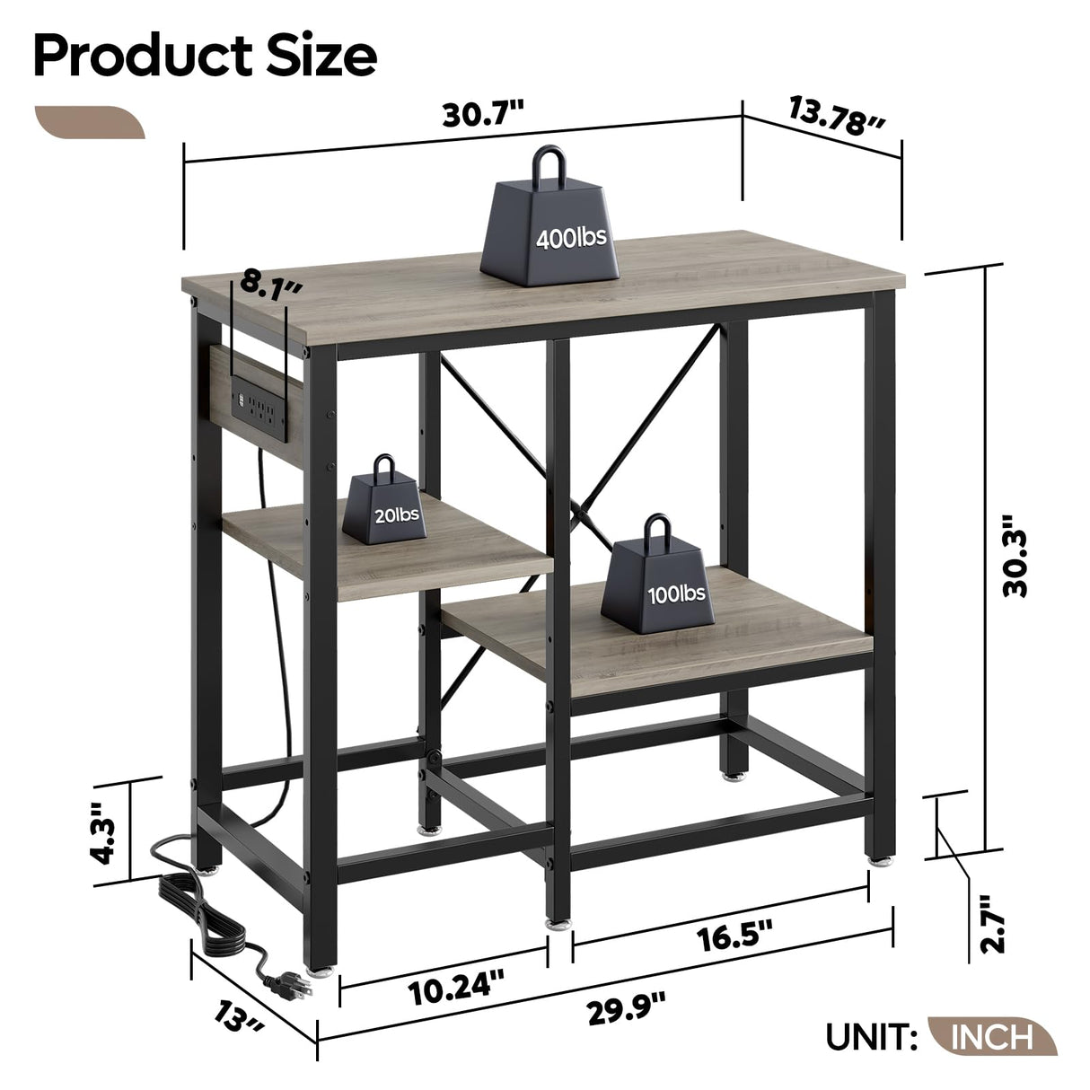 Becuddler 20/30/37 Gallon Fish Tank Stand with Charging Station, 30.7 x 13.8 Metal Aquarium Stand with 3-Tiers Adjustable Storage Shelves, 6-Legs Reptile Terrarium Stand, 400 LBs Becuddler