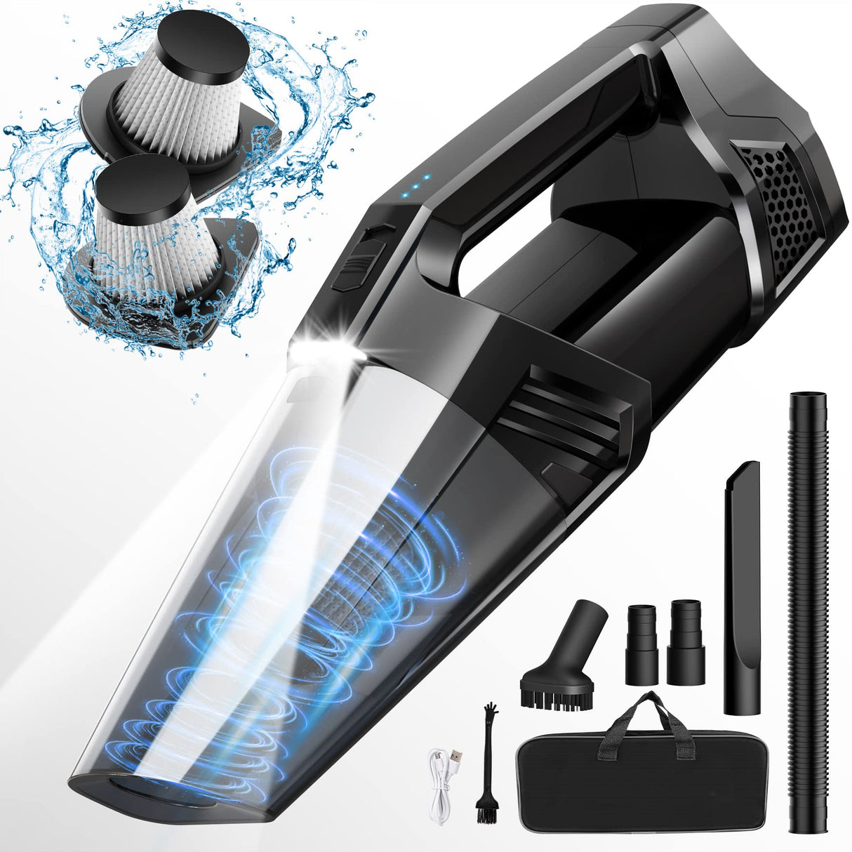 Handheld Vacuum Cordless Car Vacuum Portable with LED Light, High Power Suction, Lightweight Rechargeable Hand Vacuum, Hand Held Vacuum Cleaner for Car Home Office, Pet Hair, Black Blestan