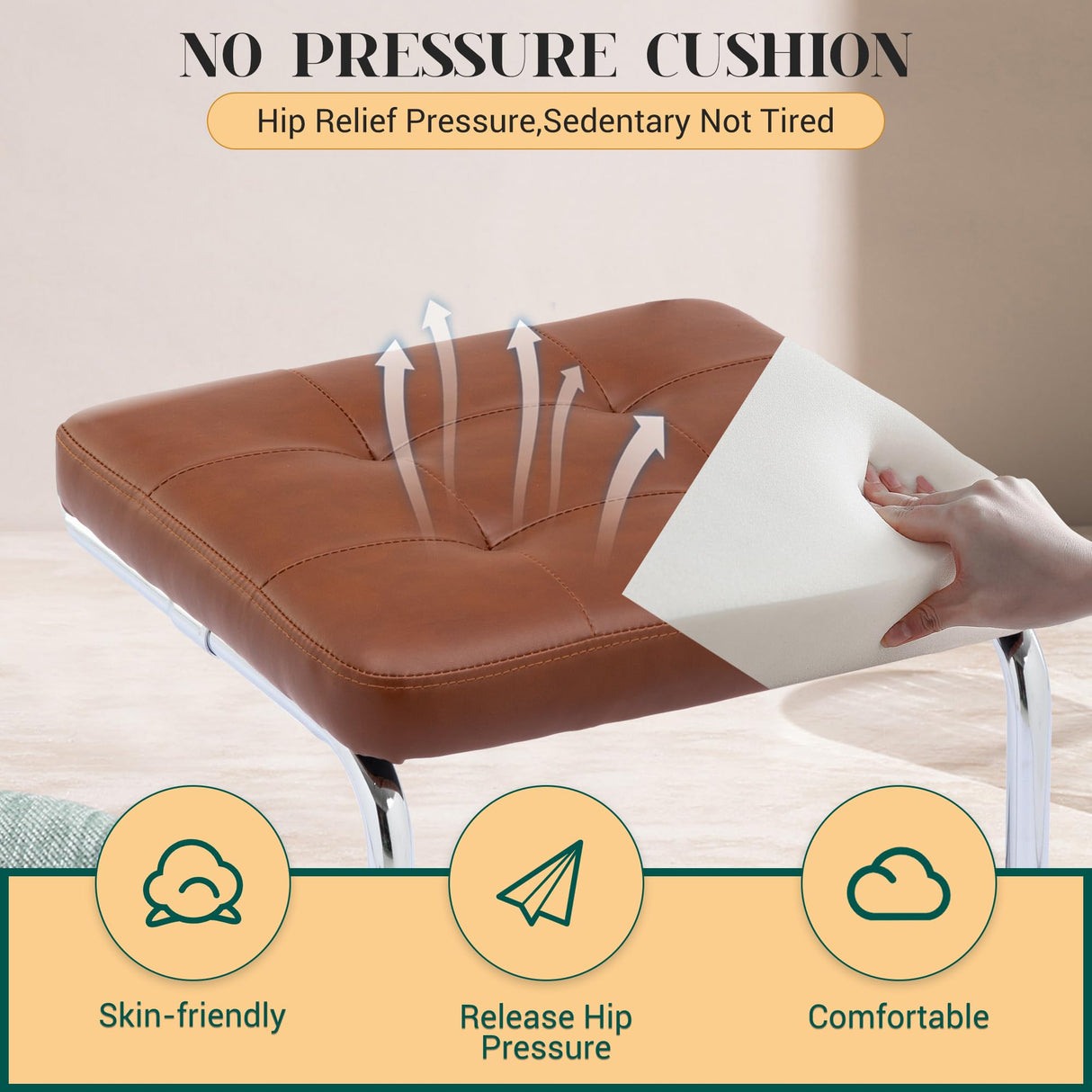 KCC Mid Century Modern Dining Chairs Set of 2, Faux Leather Rattan Dining Room Kitchen Side Chairs with Metal Legs and Upholstered Seat for Dining Room, Living Room, Bedroom,Brown KCC