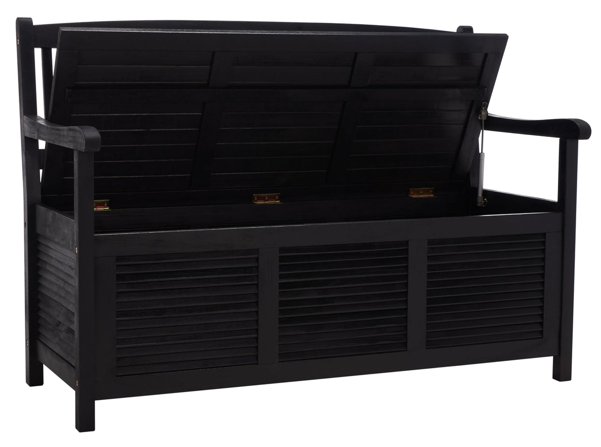 SAFAVIEH Outdoor Collection Brisbane Black Acacia Wood Storage Bench SAFAVIEH