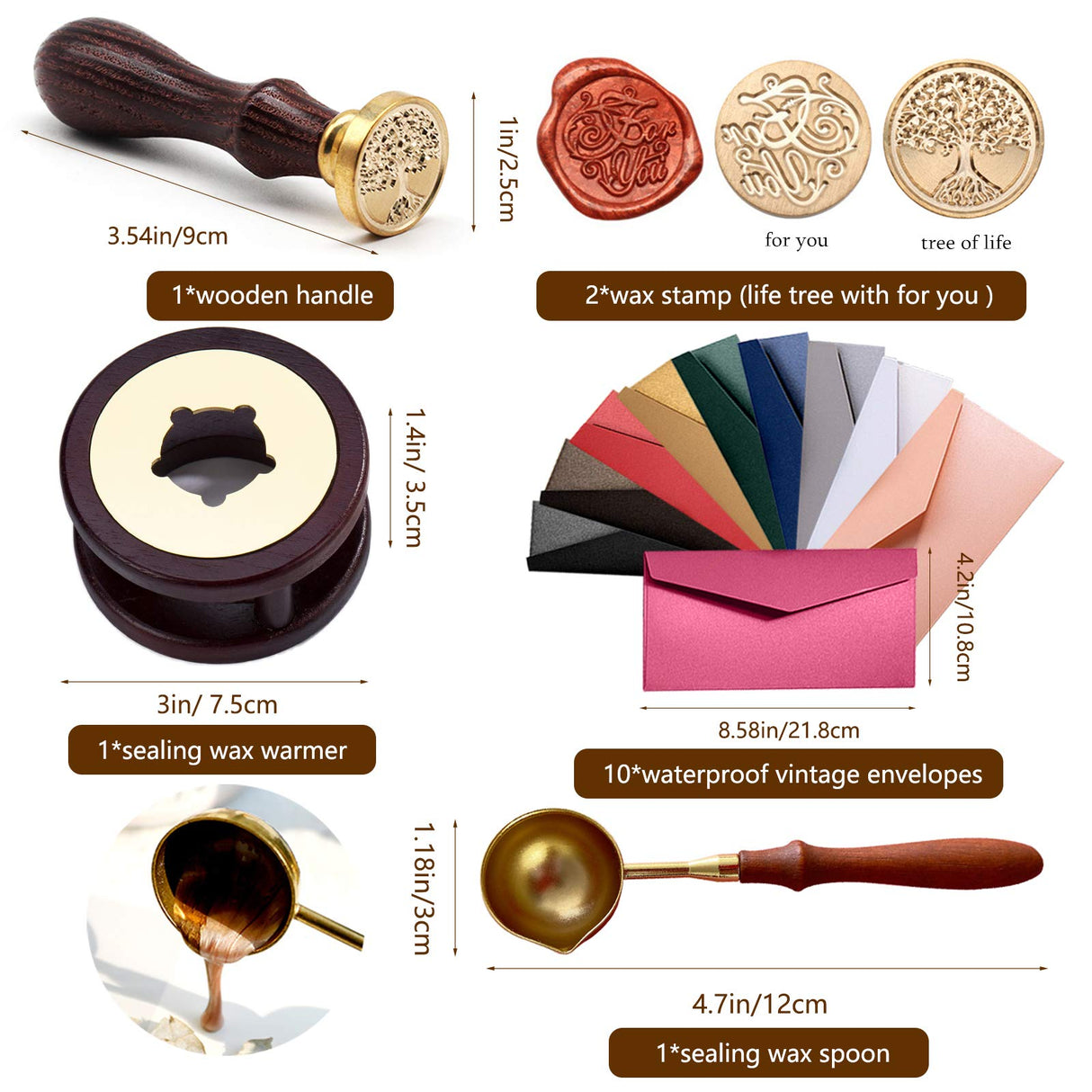 ZYNERY Sealing Wax Kits, 643pcs Wax Seal Beads with Gift Box, Wax Seal Stamp, Melting Furnace, Melting Spoon, Envelopes/Tealight Candles/Wax Stamp/Metallic Pen for Envelope Stam ZYNERY