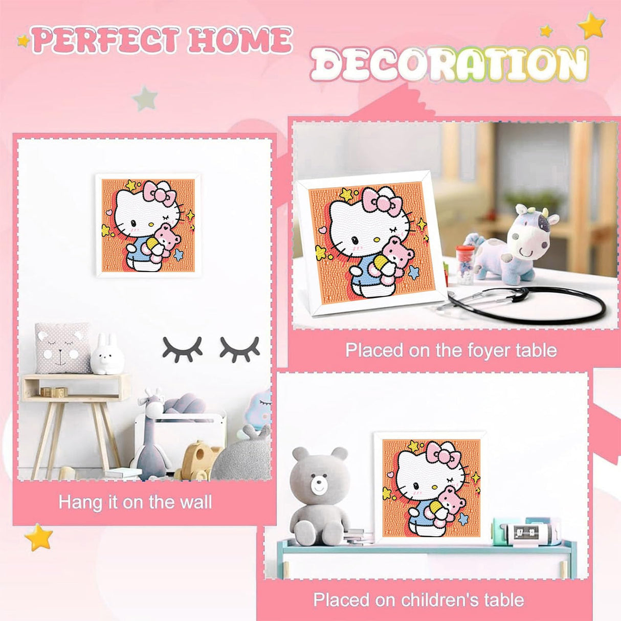 Sretoul Cartoon Diamond Art Kits for Kids with Frame - Kid Diamond Art Painting Kit Cartoon, Cute Gem Arts for Kids Ages 4 6 8 12, Easy DIY Crystal Gem Kits for Children Girls Boys Gifts (7x7 inch) Sretoul