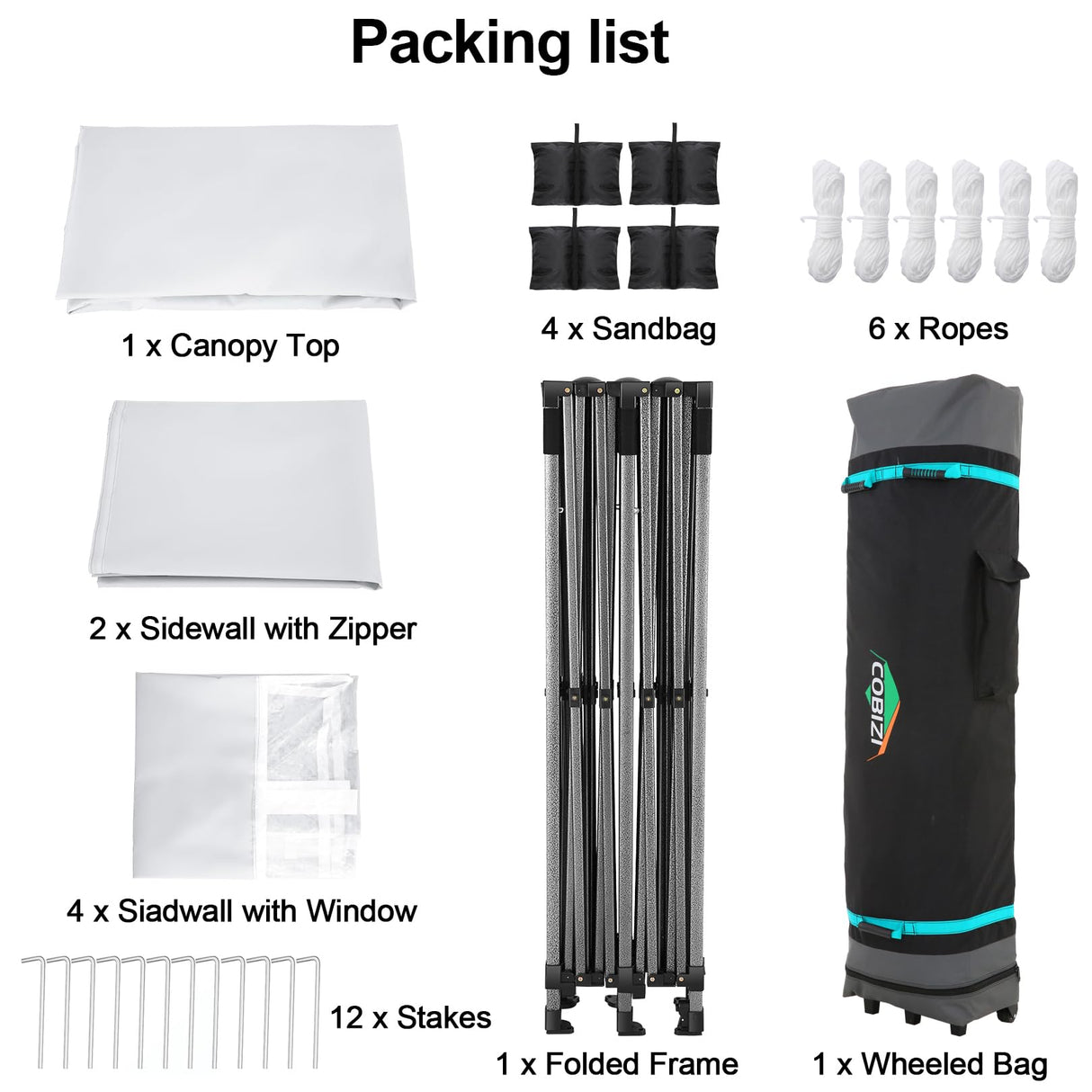 COBIZI 10x20 Pop up Canopy Tent 10x20 Canopy with 6 Sidewalls Waterproof Heavy Duty Commercial Canopy Tent for Parties Outdoor Tent Garden Gazebo Tent, Carry Bag with Wheel(10x20ft, White) COBIZI