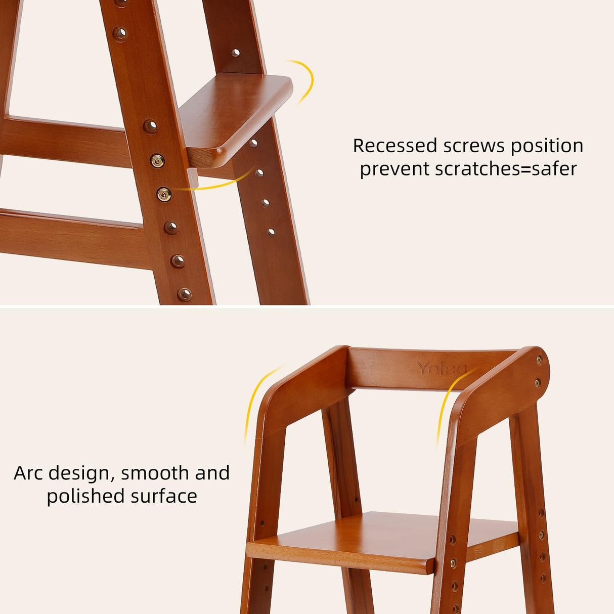 Yoleo Wooden High Chair for Toddlers to Teens, Adjustable Dining Feeding Chair with Steps Grows with Child, Max 60kg (Nut-Brown) YOLEO