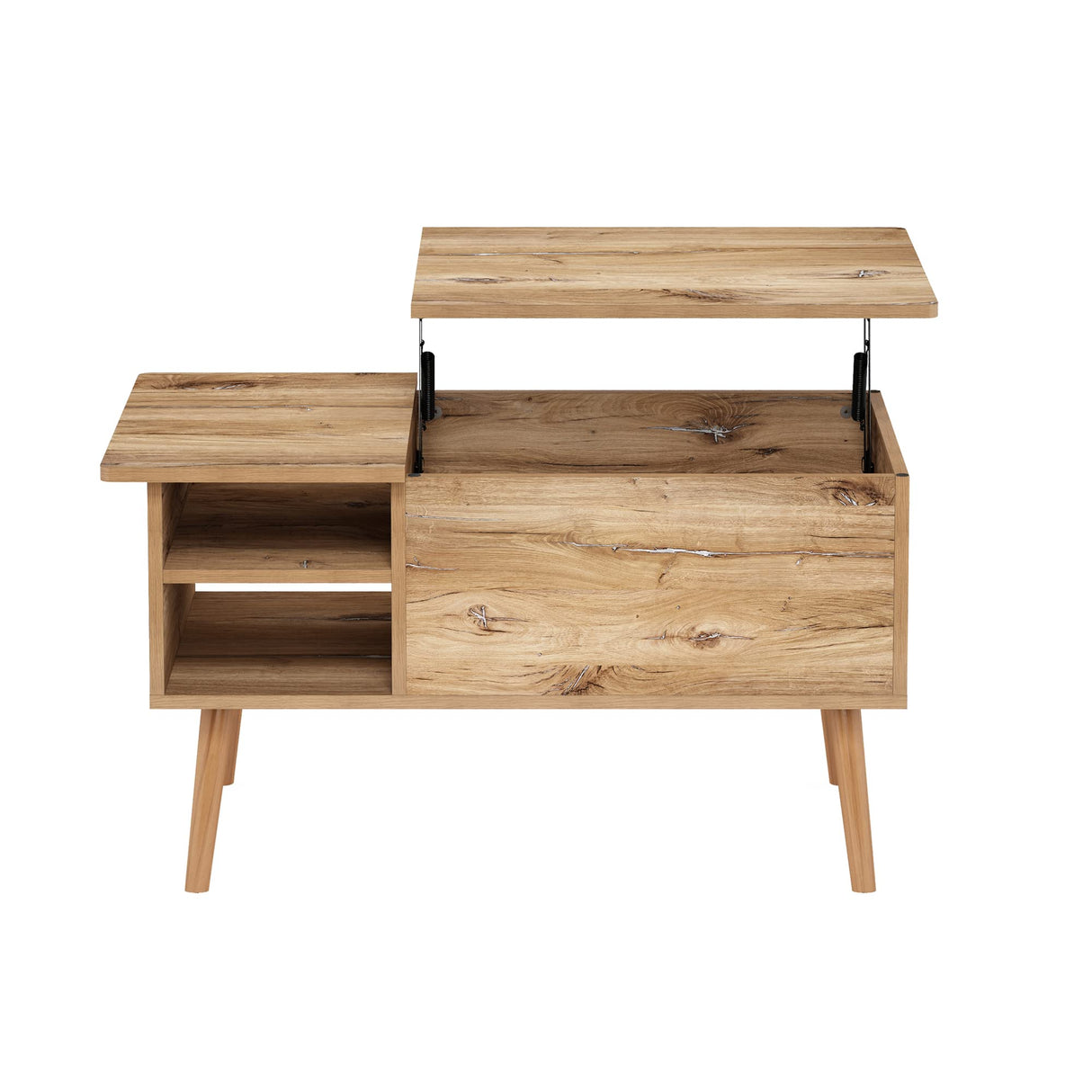 Furinno Jensen Wooden Leg Lift Top Coffee Table with Hidden Compartment and Side Open Storage Shelf for Living Room, Flagstaff Oak Furinno