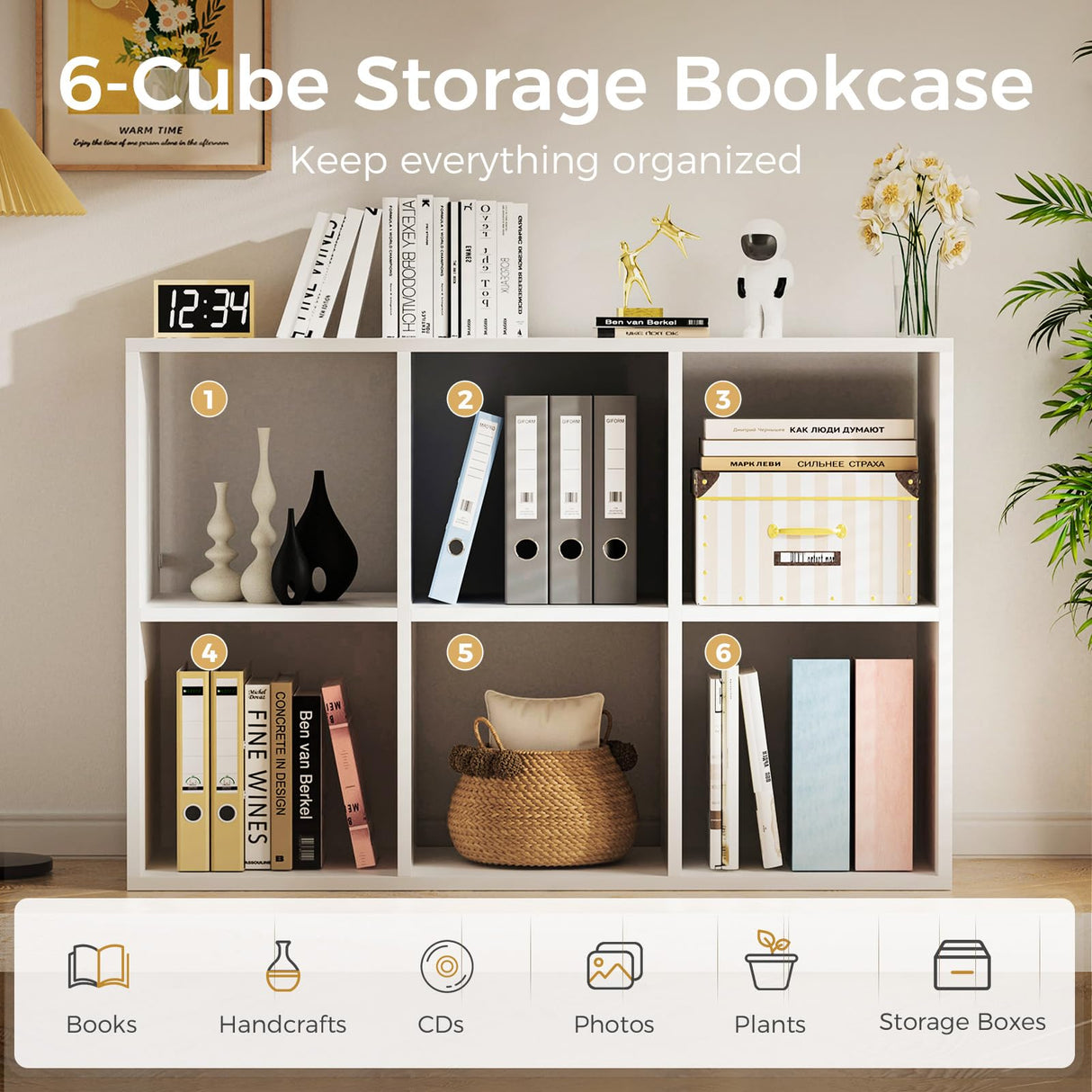 COMHOMA 6 Wood Cube Storage Organizer with Open Back and Removable Back Panels, 11In White Cube Storage Bookshelf, Cubicle Shelf Bookcase for Home Office Bedroom Living Room, Vertical or Horizontal COMHOMA