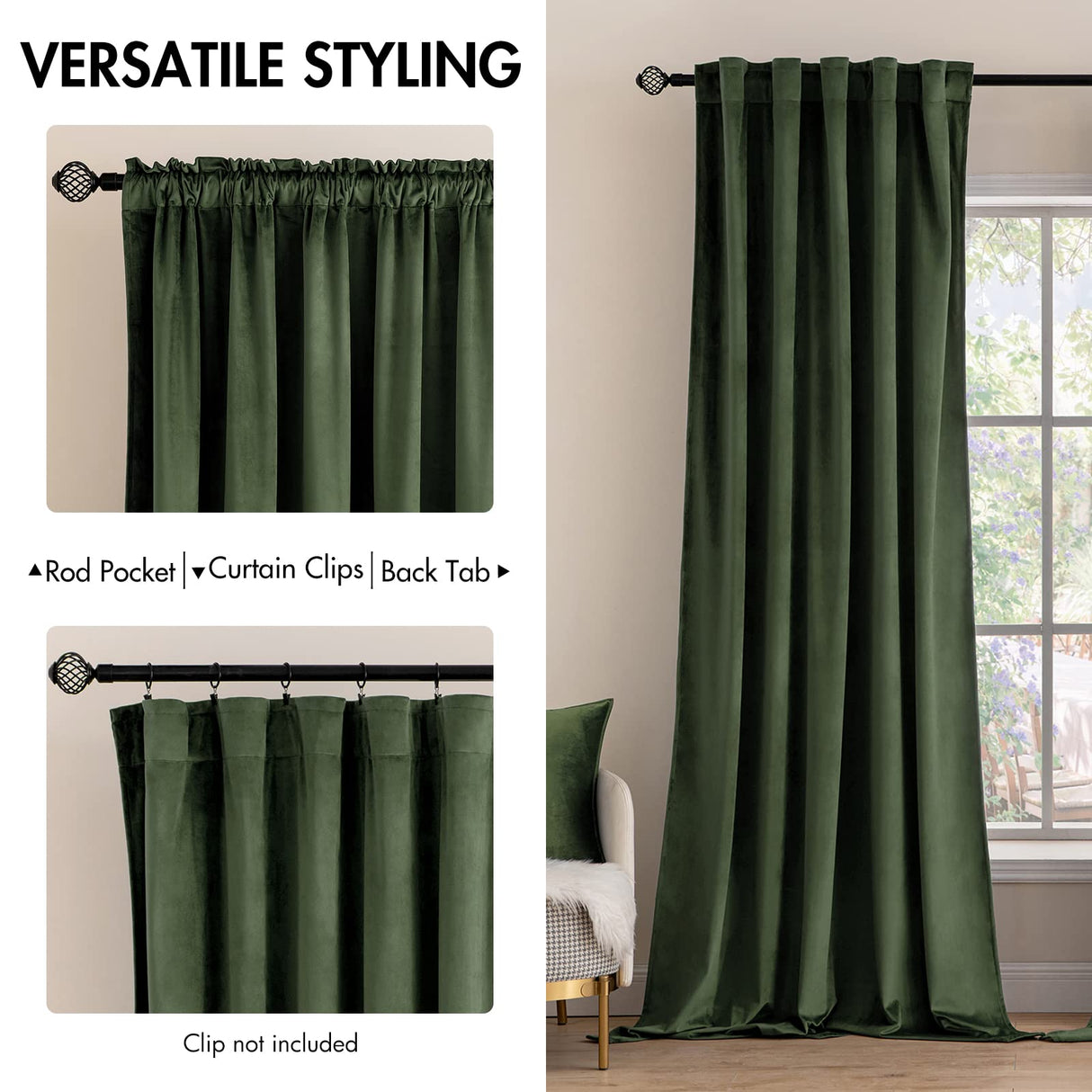 MIULEE Velvet Curtains 108 inches Long 2 Panels - Luxury Blackout Curtains for Bedroom Living Room Thermal Insulated Super Soft Window Drapes Rod Pocket & Back Tab, Olive Green MIULEE