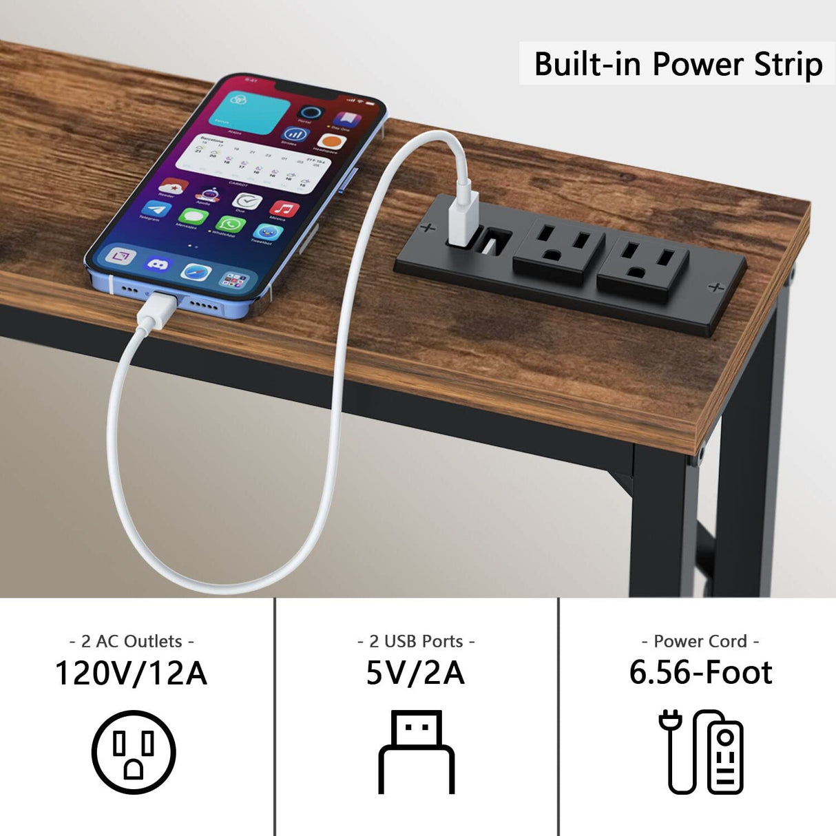 Tohomeor 5.9" Skinny Behind Sofa Console Table with Charging Station 47.24" Narrow Long Behind Couch Table with Power Outlets USB Ports Thin Entry Table for Entryway Living Room Hallway Tohomeor