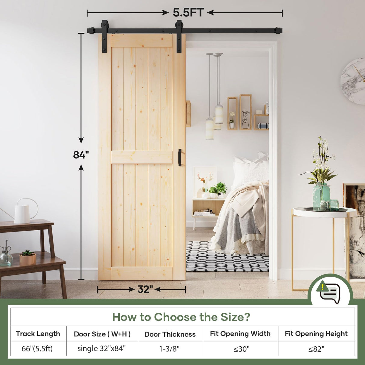 ROYMELO 32x84 inch Sliding Barn Wood Door Slab with 5.5ft Hardware Kit, Requires Simple DIY Assembly ROYMELO