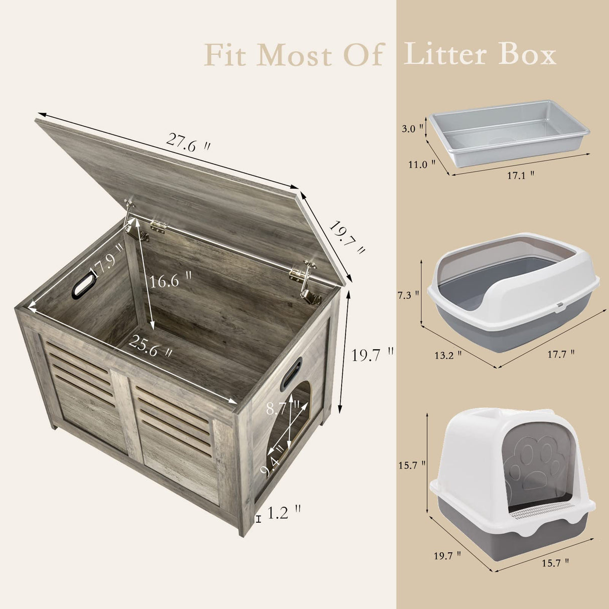 DINZI LVJ Litter Box Enclosure, Flip-Top Enclosed Litter Box, Hidden Cat Washroom with Good Ventilation, Entrance Can Be on Left or Right, Cat House Furniture for Most of Cat and Litter Box, Gray Wash DINZI LVJ