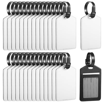30 PCS Sublimation Luggage Tags for Suitcases, Blank Leather Suitcase Tags with Card Inserts, Heat Transfer Travel Bag Tags with Snap, Leather Sublimation Blank DIY Suitcase Name Tag