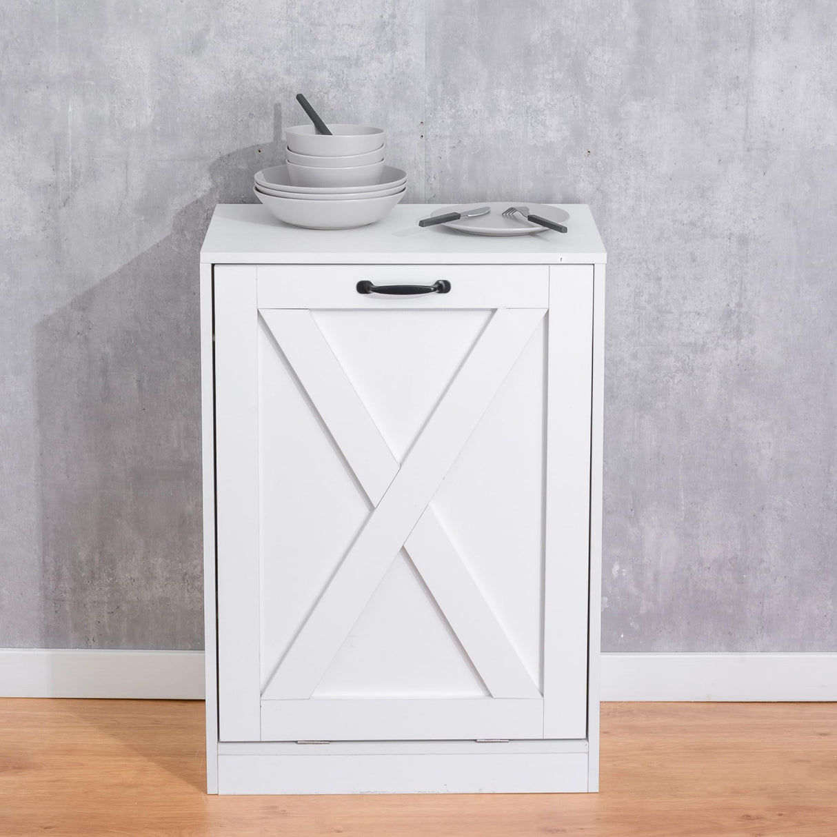 Zedesey 13 Gallon Wooden Tilt Out Trash Cabinet Hidden Trash Can Kitchen Recycling Cabinet Laundry Cabinet for Kitchen, Living Room (White) Zedesey