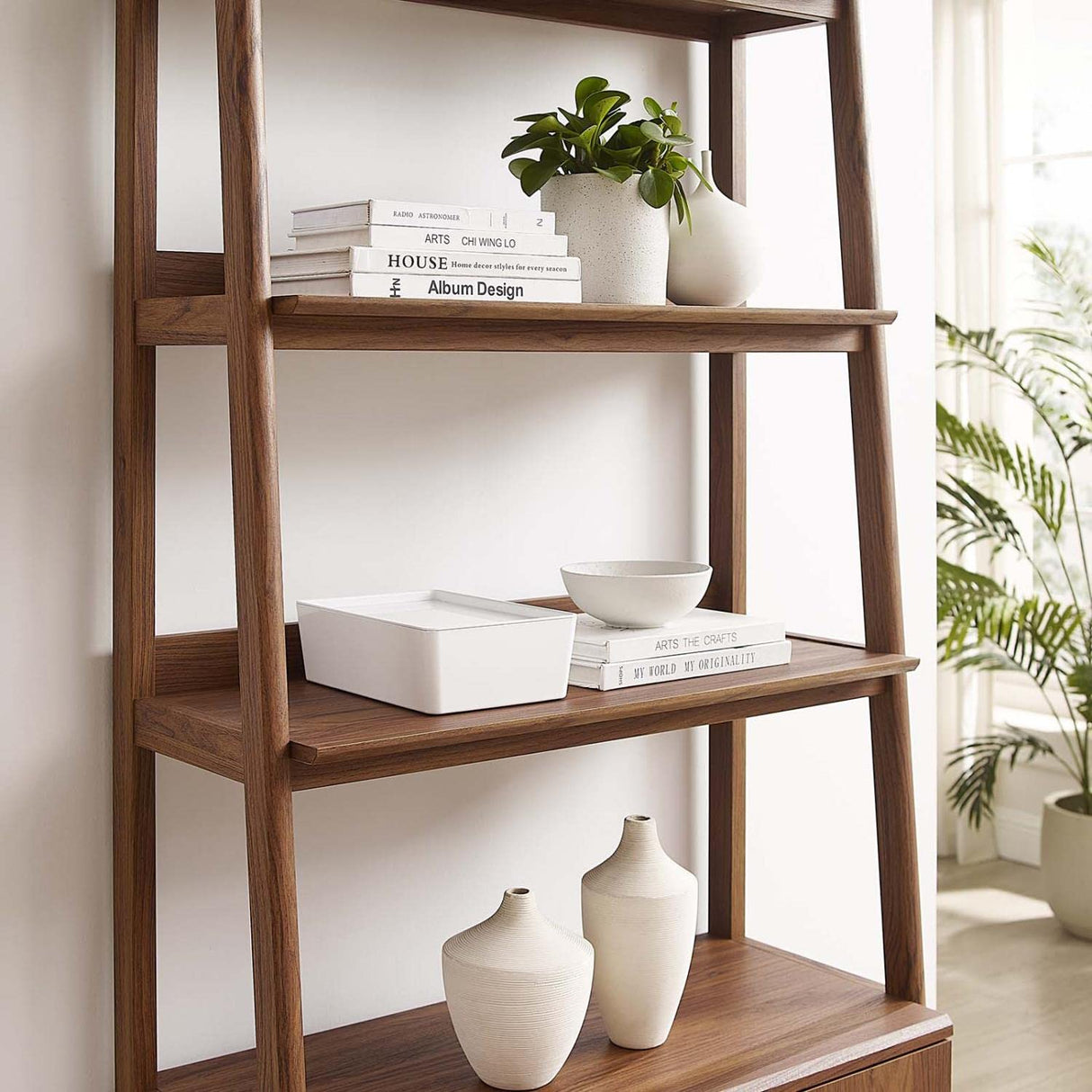 Modway 33" Bookshelf Display Case in Walnut Modway