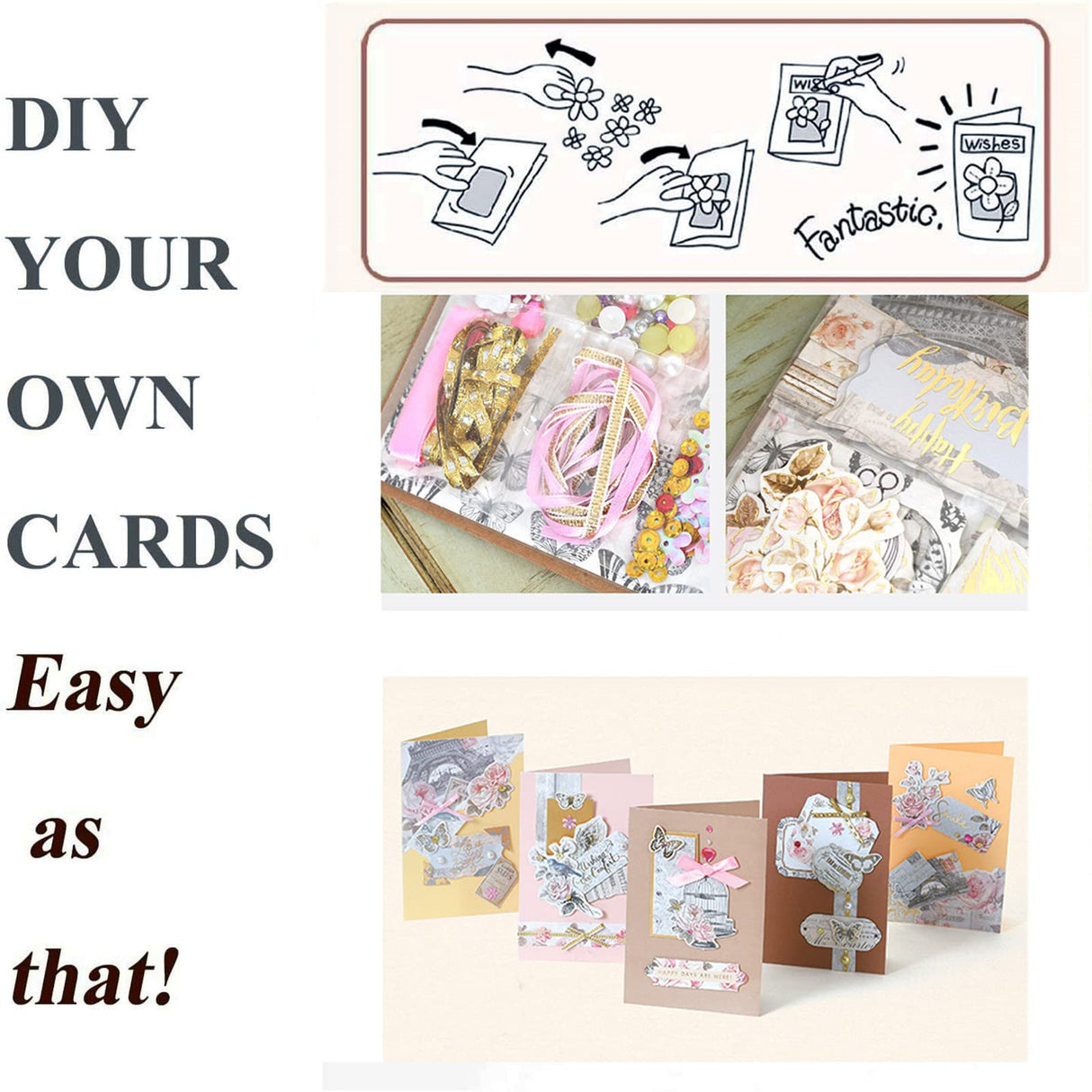 Gigicloud Paper Card Making Kits Colorful Handmade Greeting Card Kits Diy Making Material Set For Birthday Invitation, Thanksgiving, Christmas,Holiday,Baby Shower Gigicloud