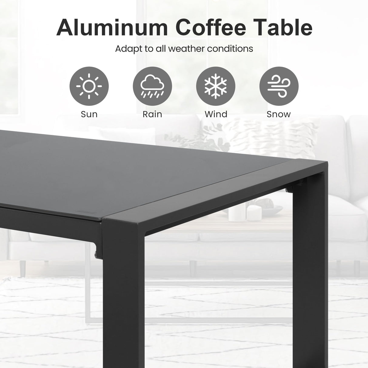 FansaFurn Aluminum Patio Outdoor Coffee Table with Tempered Glass Desktop, U-Frame Modern Patio Coffee Table with Adjustable Feet for Outdoor, Grey FansaFurn