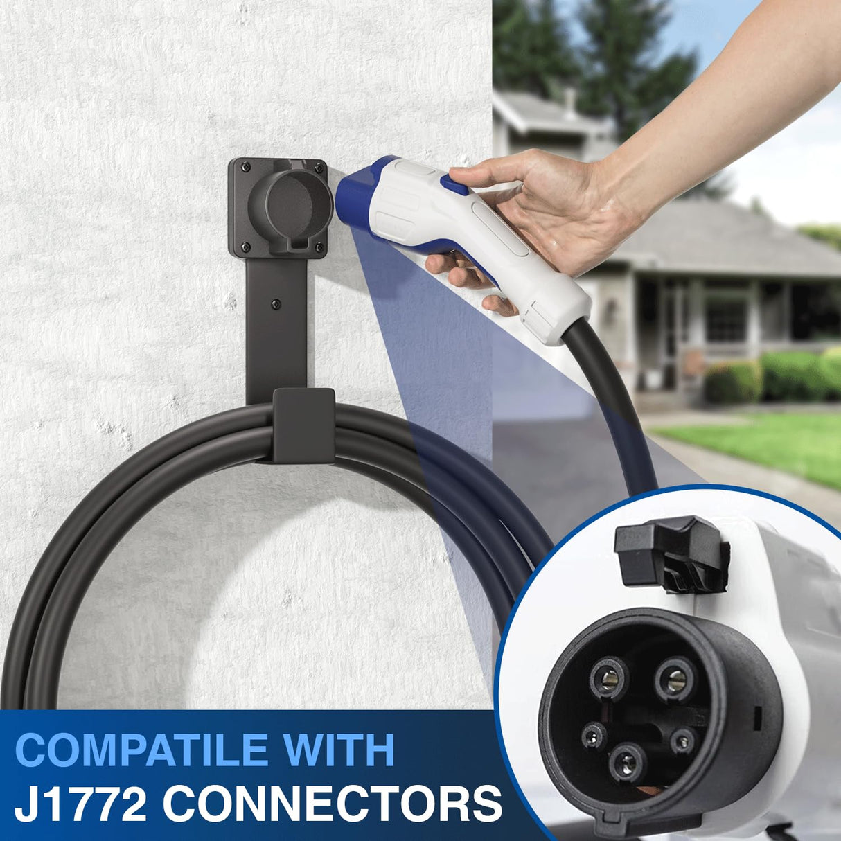 bussdis EV Charger Holder-J1772 Connector, Nozzle Holster Dock and J-Hook Combination, EV Cable Holder Wall-Mount Electric Vehicle Charger. bussdis