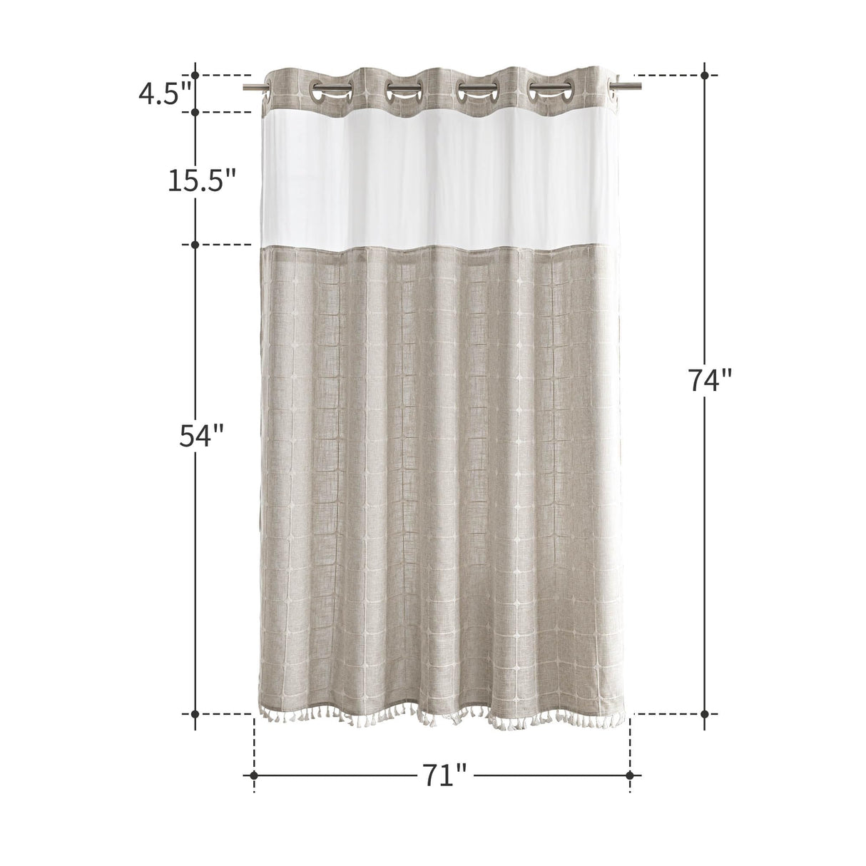 River Dream Farmhouse Linen Textured Shower Curtain with Snap-in Liner Set, No Hooks Needed, with Tassels for Rustic Bathroom Decor,with Window,with Magnets,Linen,71Wx74H River Dream