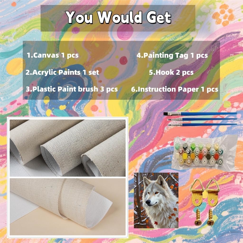 TINDAY Wolf Paint by Numbers Kit for Adults Paint by Numbers for Adults Beginner Painting by Number Kits for Adult on Canvas Acrylic Painting Home Decor Wall Decor Prefect for Gift 16x20 in TINDAY
