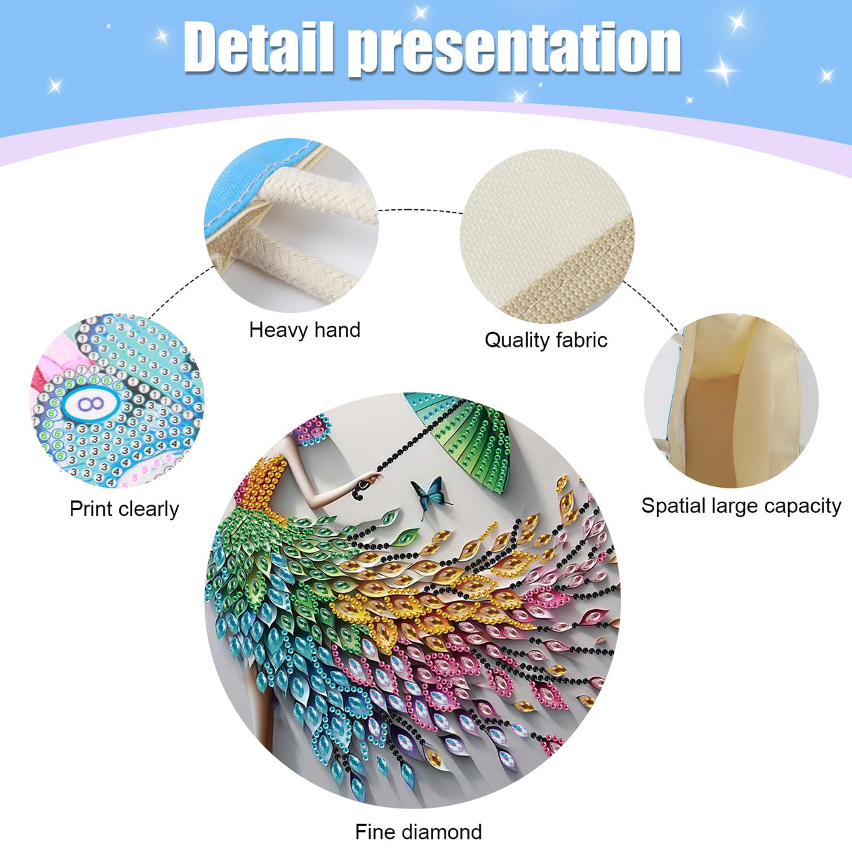 Tontut Diamond Painting kit Handbag Temperament Ladies DIY Handmade Diamond Pattern Creative Gift Large Capacity Commuting Leisure Bag Tontut