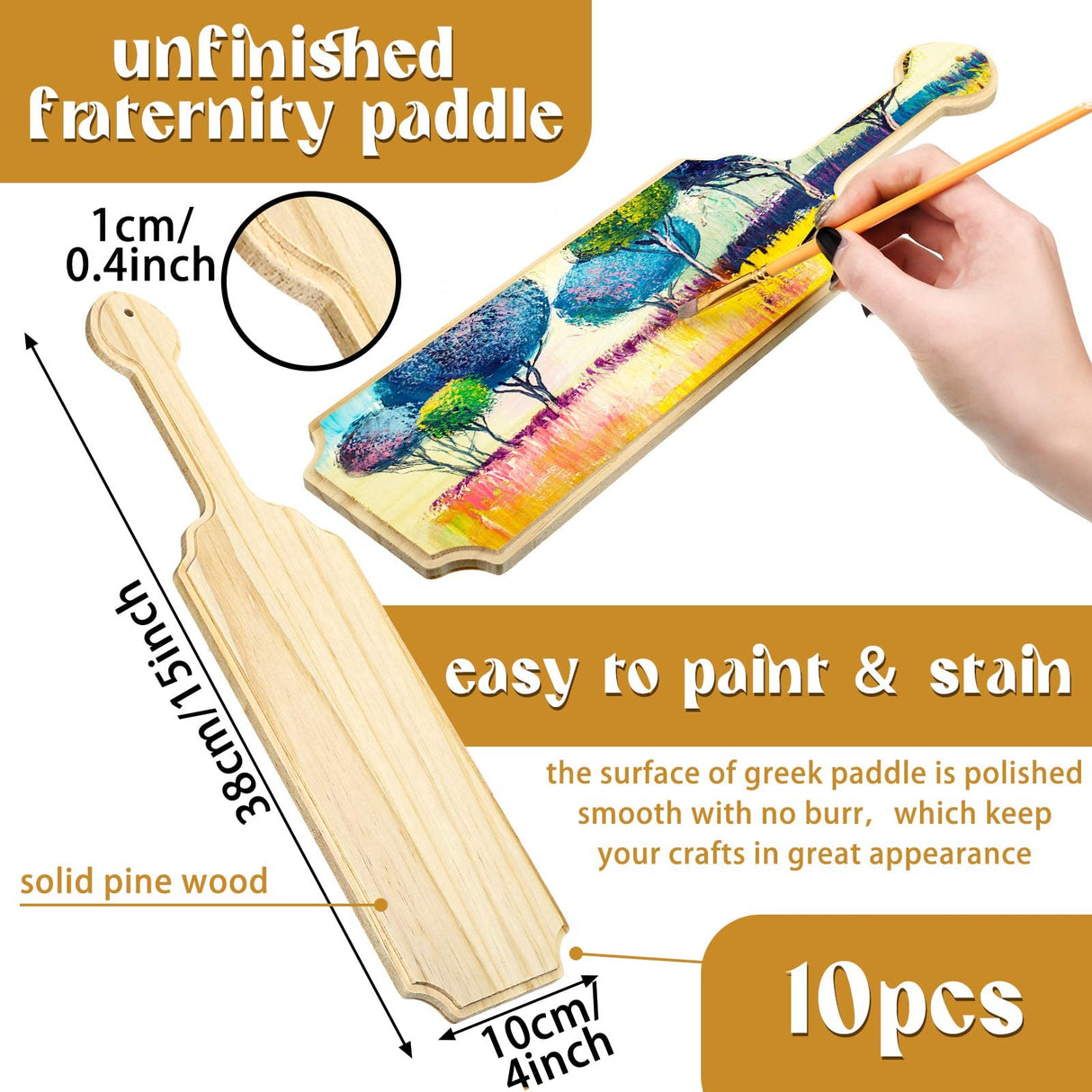 15 Inch Unfinished Wooden Paddle Sorority Paddles Greek Fraternity Paddle Solid Pine Wood Paddle Wooden Frat Paddle Natural Color Craft Wood Ideal for DIY Arts Crafts Home (Classic Style, 10 Pcs) Gerrii