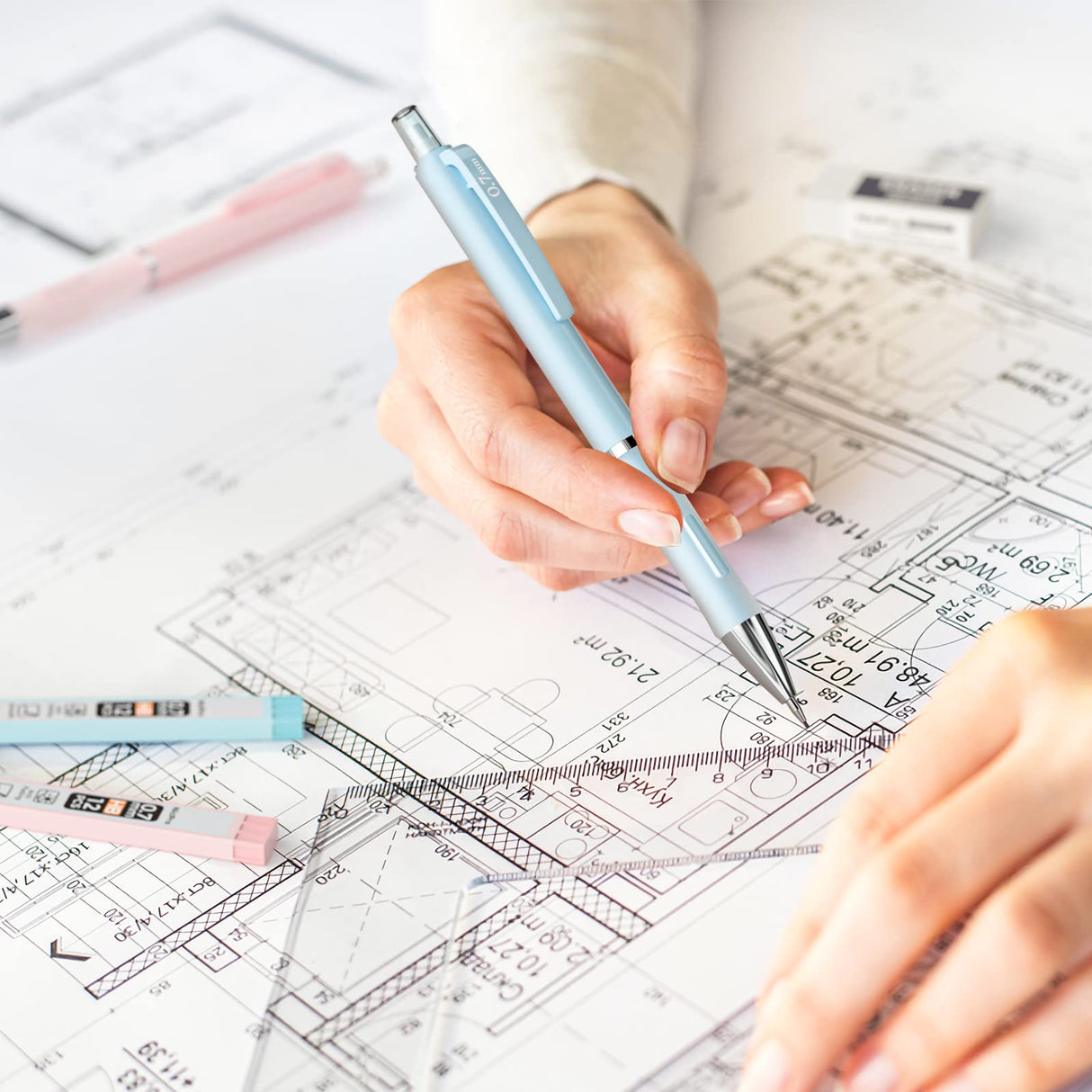 Nicpro 3PCS Pastel Mechanical Pencil Set with Case, 0.7 mm Pencils with 6 Tube HB Lead Refill, 3PCS Eraser, 9PCS Eraser Refill for School Supplies Student Writing, Drafting Drawing Sketching Nicpro