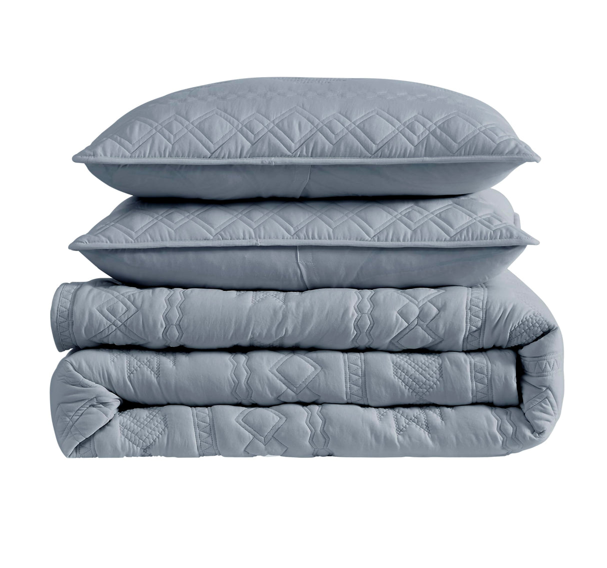 WDCOZY Boho Blue Grey Quilt King Size Bedding Sets with 2 Pillow Shams, Farmhouse Lightweight Soft Bedspread Coverlet for All Season, 3 Pieces, 104x90 inches WDCOZY