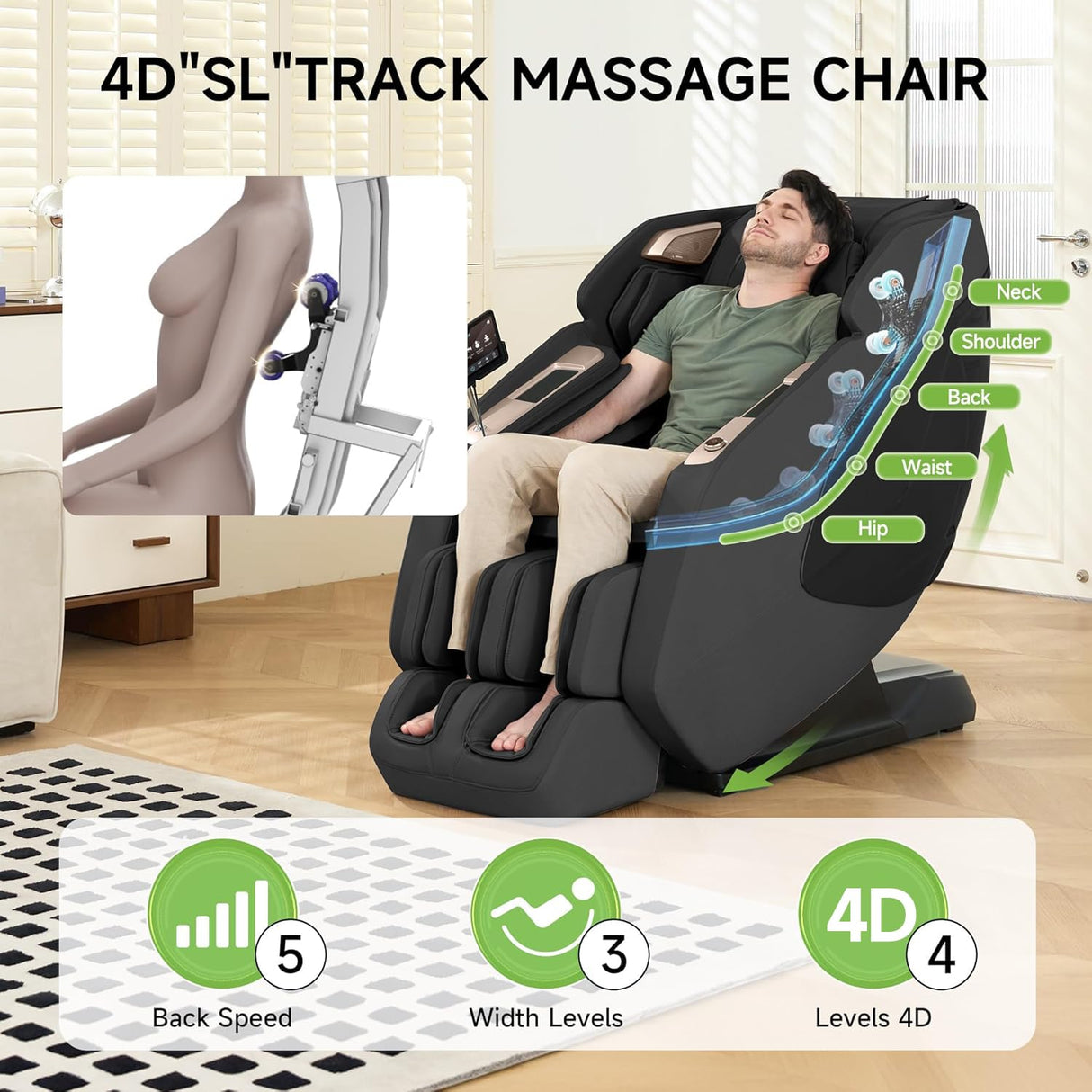 Real Relax 4D Massage Chair Full Body, Zero Gravity Recliner with Negative Ion Purification, Aromatherapy, 20 Auto Modes, Yoga Stretching, Touch Screen, Foot Rollers, Wireless Charger, PS5200 Black Real Relax