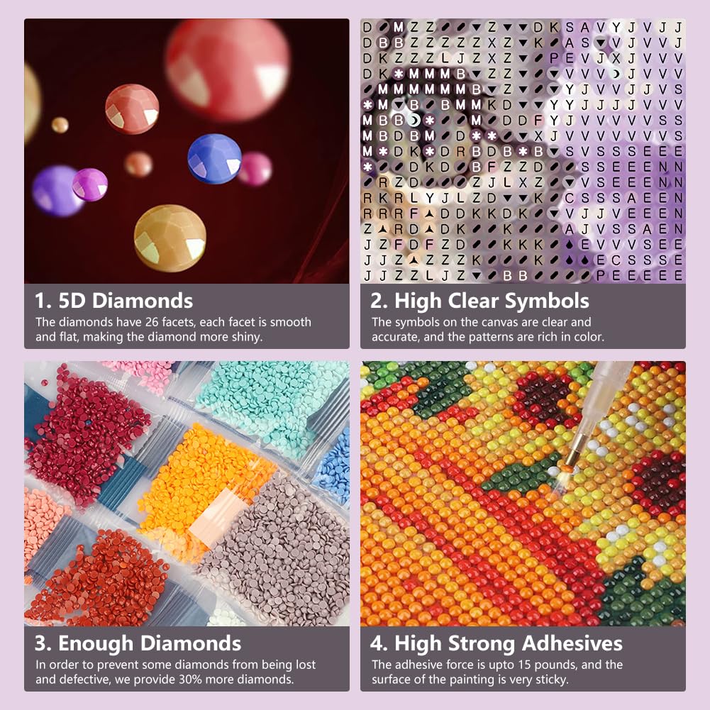 SJUTOUCI Diamond Painting Kits for Adults, Cat in Flower Diamond Art Kits for Beginners, 5D DIY Diamond Bead Dot Art, Full Drill Round Gem Craft Home Decor 12x16 inch SJUTOUCI