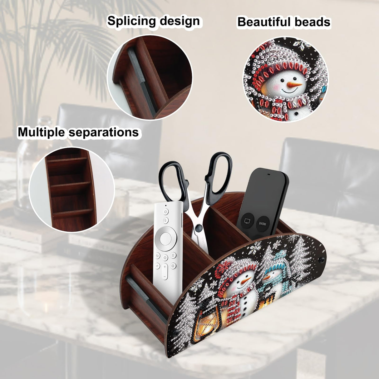 JISHSHAY Christmas Diamond Painting Remote Control Holder Snowman Diamond Art Remote Holder Xmas Gem Art Organizer Box Gem Painting Organizer Case Embroidery Mosaic Kits for Adults Storage Case JISHSHAY