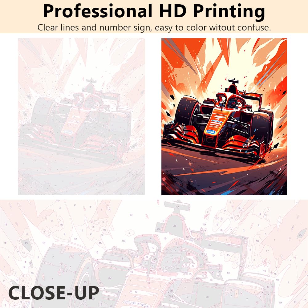 Paint by Numbers Kit for Adults Abstract Red Racing Car Art DIY Canvas Painting Set with Acrylic Paints and Brushes 16x20 Inch Modern Speed Themed Wall Decor Gift for Men TUMOVO
