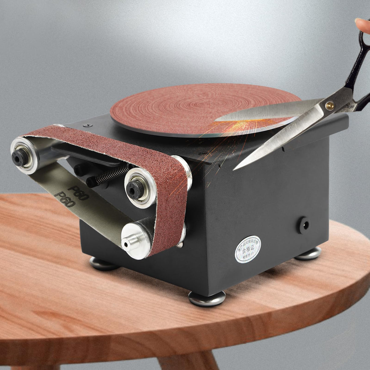 Mini Belt Disc Sander, 6 Inch Electric Disc Sander Machine, 100W Edge Sharpener Mini Bench Polisher Tools Kits for Wood, Metal, Stone, Stainless Steel QUSKLISU