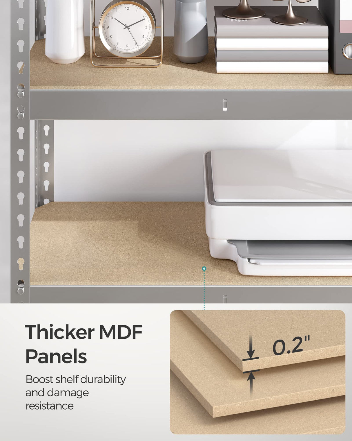 SONGMICS 5-Tier Storage Shelves, Load 2310 lb, Garage Storage, Boltless Assembly, Adjustable Shelving Unit, 17.7 x 35.4 x 70.9 Inches, for Study Shed Basement, Silver and Natural Beige UGLR450E01 SONGMICS