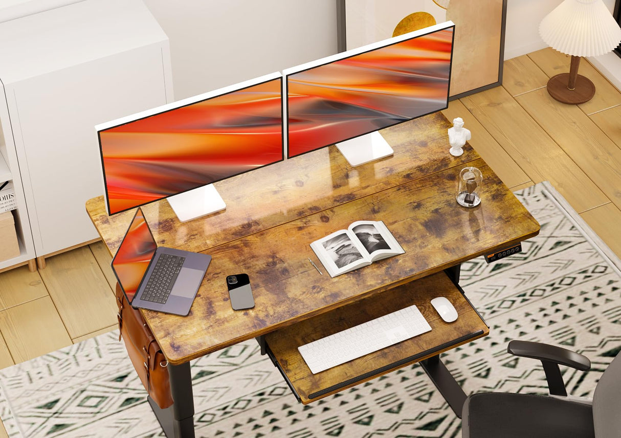 Claiks Standing Desk with Keyboard Tray, Standing Desk Adjustable Height, Raising Desks for Home Office and Computer Workstation, 48 Inches, Rustic Brown Claiks