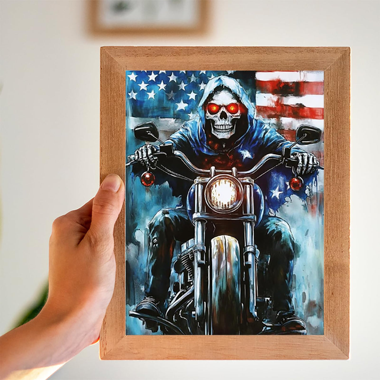 UPABLUNSO Skeleton Riding Motorcycle Diamond Painting Art Kit for Adults DIY Diamond Art Painting Full Drill Round Gem Art for Crafts Wall Decor 12x16 inch UPABLUNSO