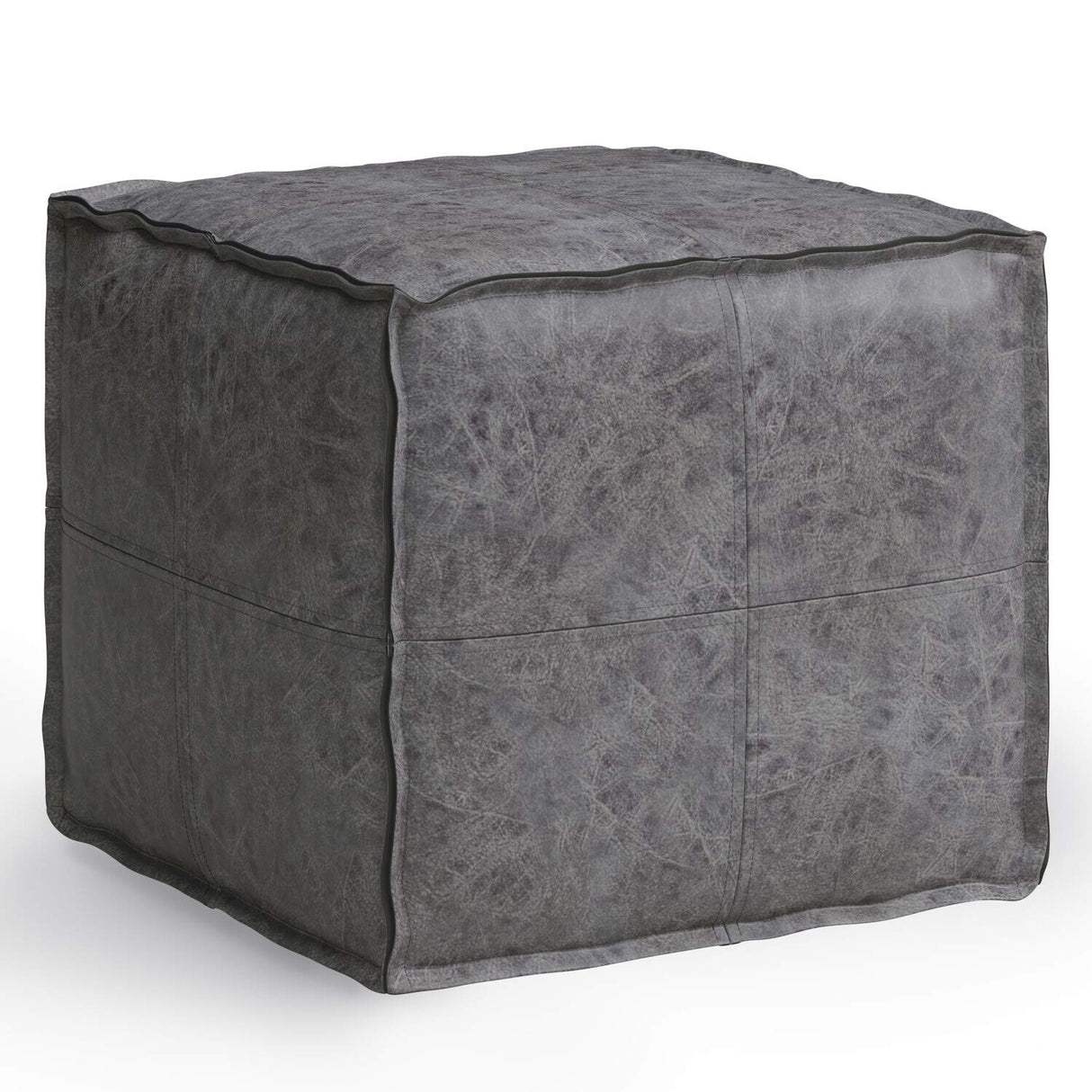 SIMPLIHOME Pouf, 18 inch, Distressed Black SIMPLIHOME