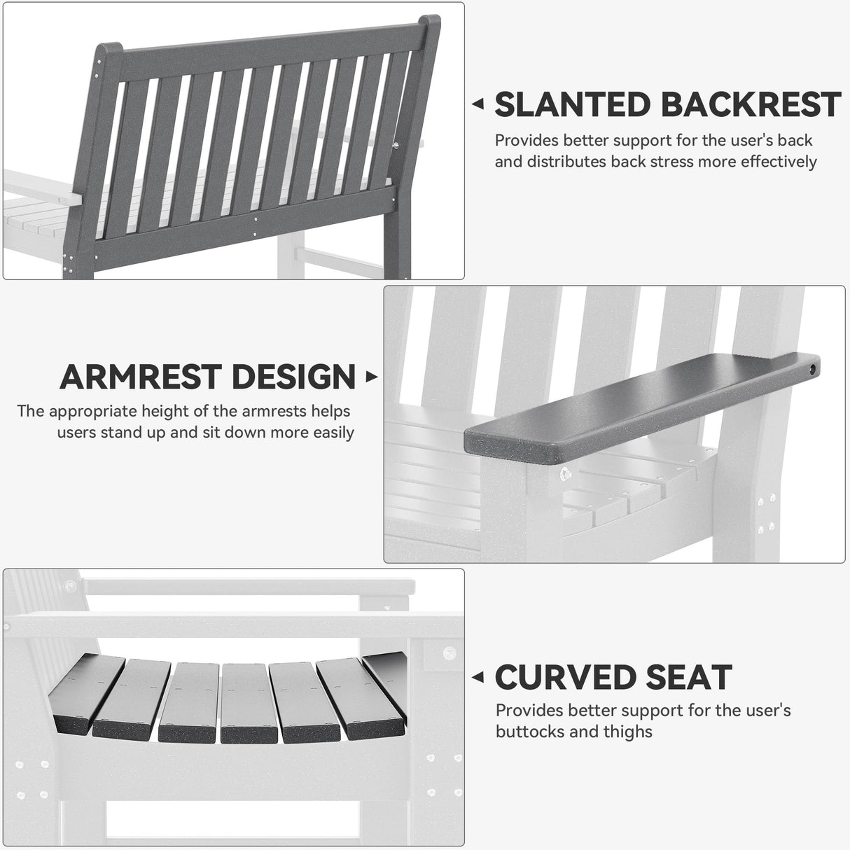 YITAHOME Garden Bench, All Weather Outdoor Bench for 2-3 Persons, Fade/Rot Resistance Patio Benches for Park, Porch, Patio & Backyard (Grey) YITAHOME