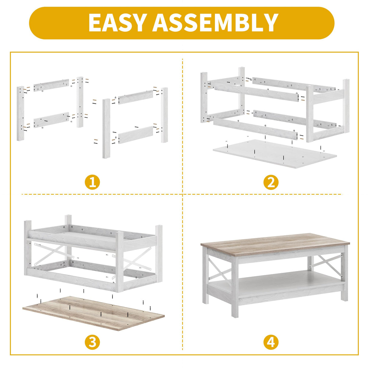 DWVO Coffee Tables for Living Room,Farmhouse Coffee Table, Storage Coffee Table, Small Coffee Table, Wood Coffee Table with Thicker Legs 2 Tier Coffee Table Center Table for Living Room, Grey Wash DWVO