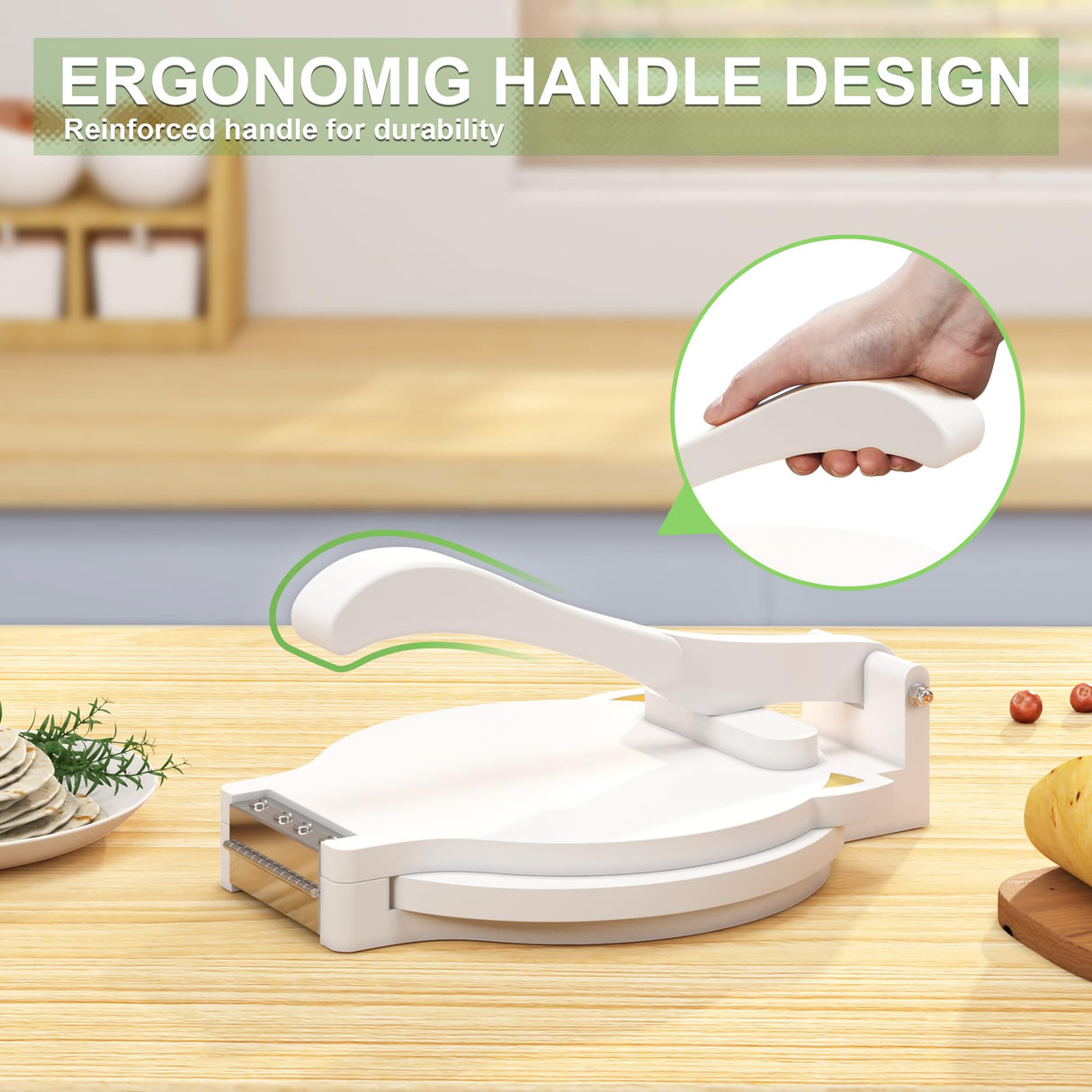 Tortilla Press 10 Inch- with 50pcs Parchment Paper and Dough Scraper-Quesadilla & Tortilla Makers, Homemade Mexican Tortillas, Roti, Burritos (White, Cat) Xadgve