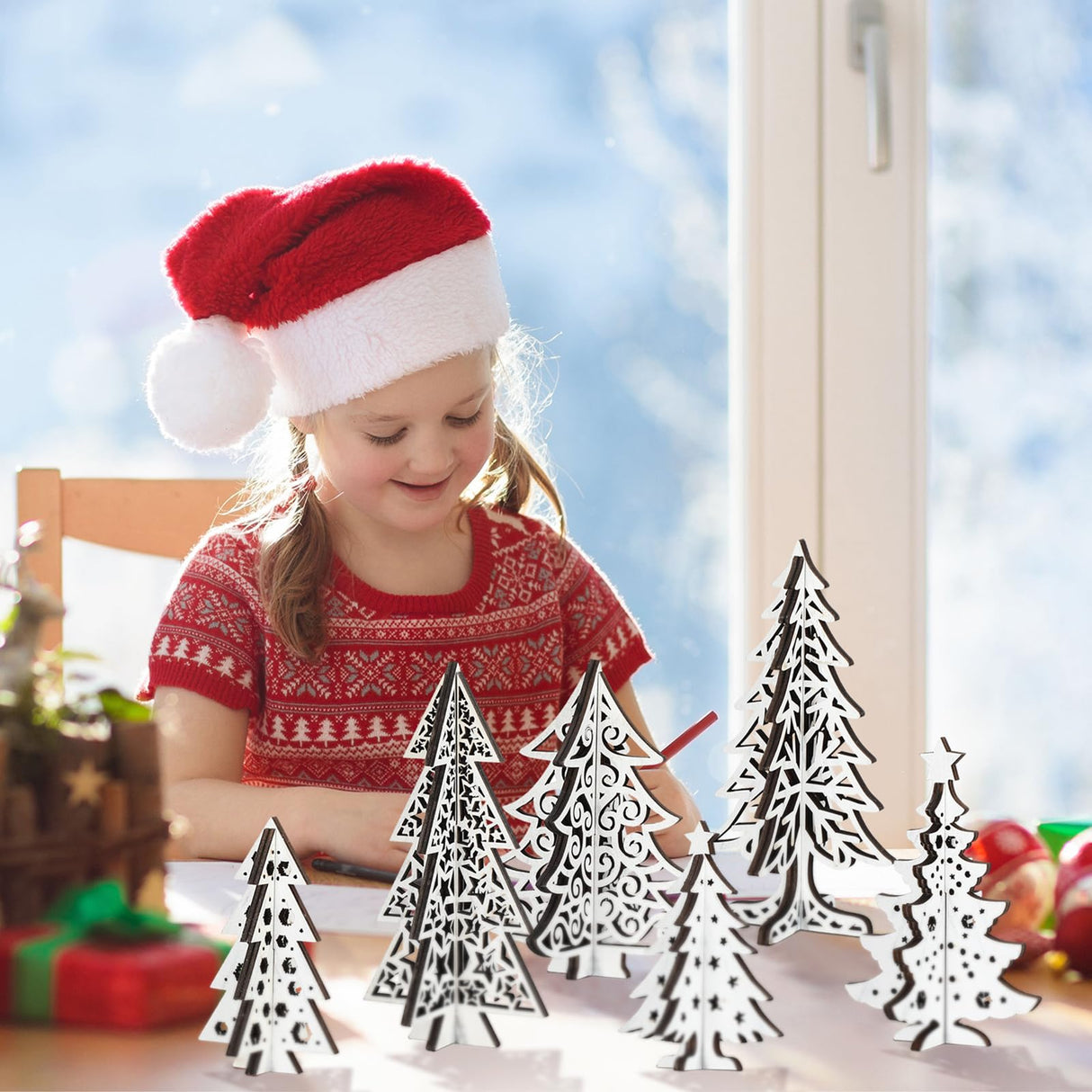 Maitys 12 Pcs Wooden Christmas Trees Tabletop Decor Wood 3D Christmas Trees Xmas Centerpieces Table Wooden Signs Farmhouse Tiered Tray Home Decor for Winter Home Office Farmhouse(Tree) Maitys