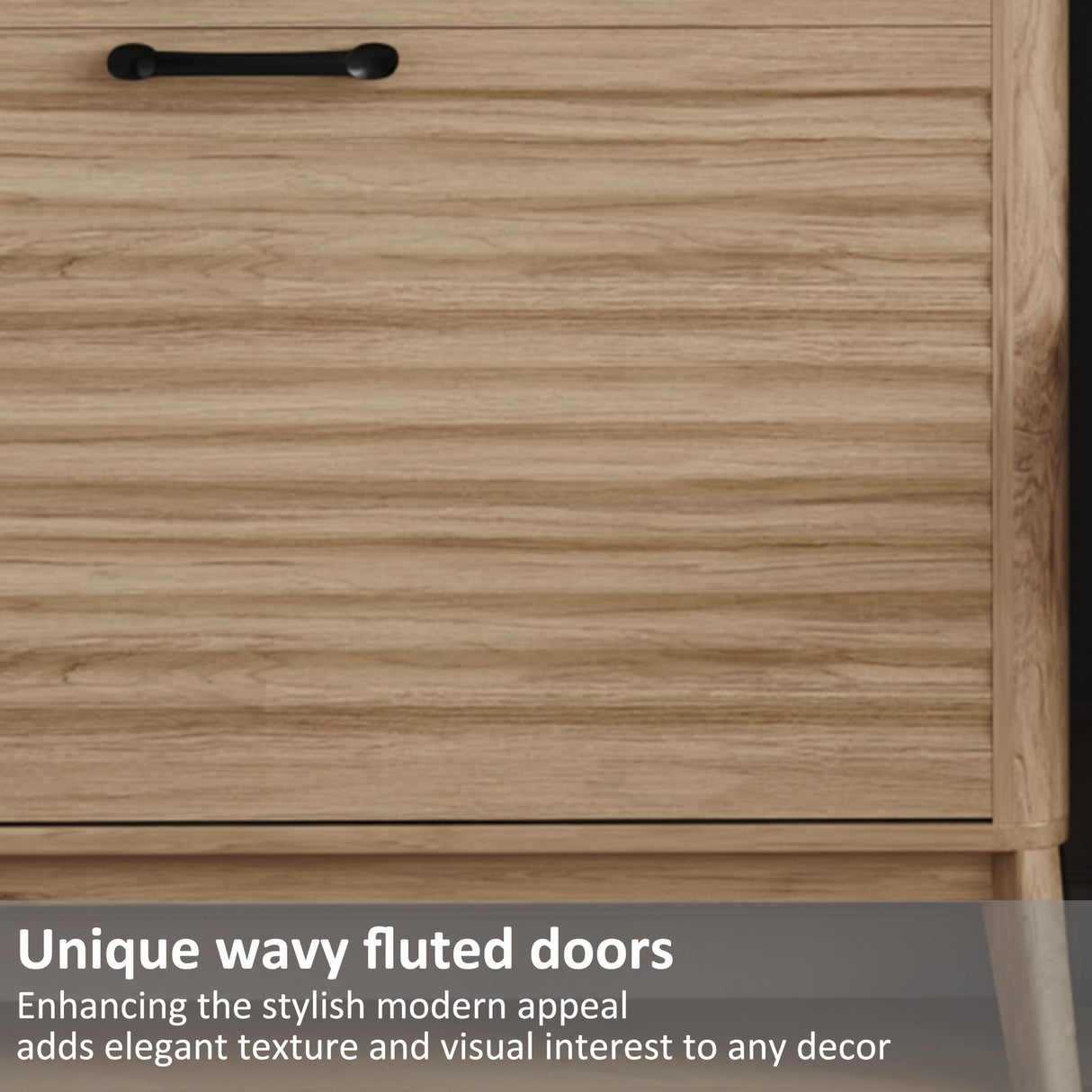 HOMEFORT Shoe Storage Cabinet for Entryway, 31.5" Fluted Shoe Cabinet with 2 Flip Drawers, Mid-Century Modern Hidden Shoe Rack Organizer, Slim Shoe Cabinet for Front Door Entrance, Natural Oak HOMEFORT