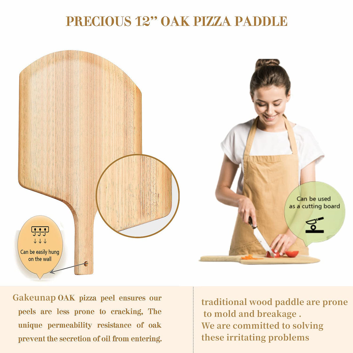 4 PCS Rectangle Pizza Stone Set, 15" Large Pizza Stone for Oven and Grill with Pizza Peel(OAK), Pizza Cutter & 10pcs Cooking Paper for Free, Baking Stone for Pizza, Bread,BBQ Gyreuni