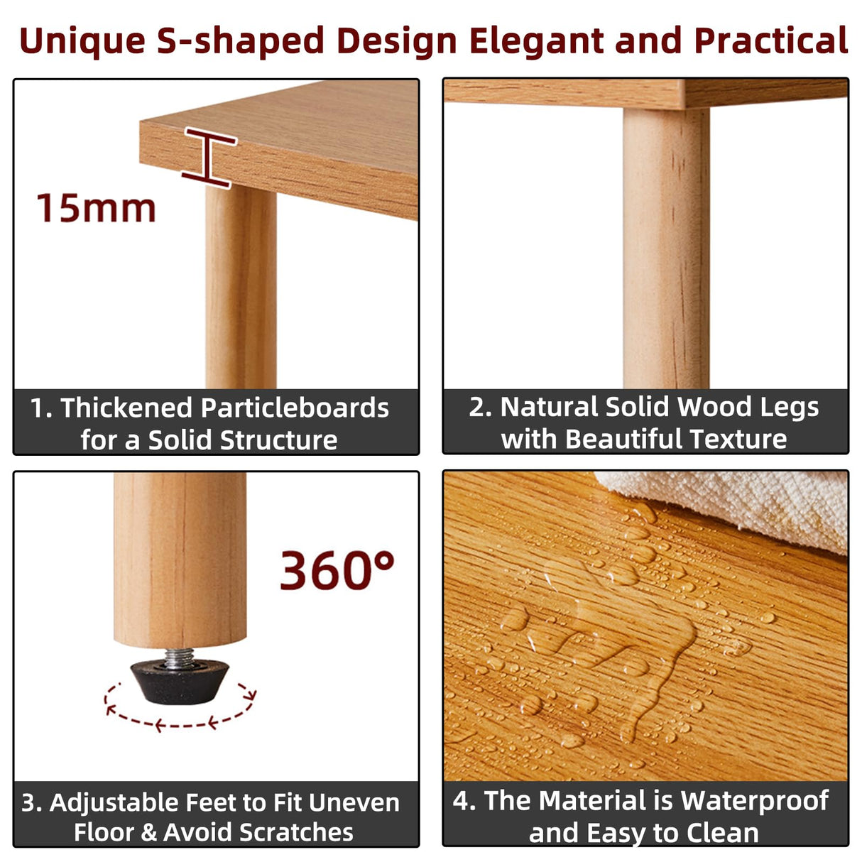 Aibiju Wooden Night Stand with Open Shelf, Nightstand with Solid Wood Legs, S-Shaped Bed Side Table 3 Tier,20 inch High End Table Natural Wood YD-TM152N Aibiju