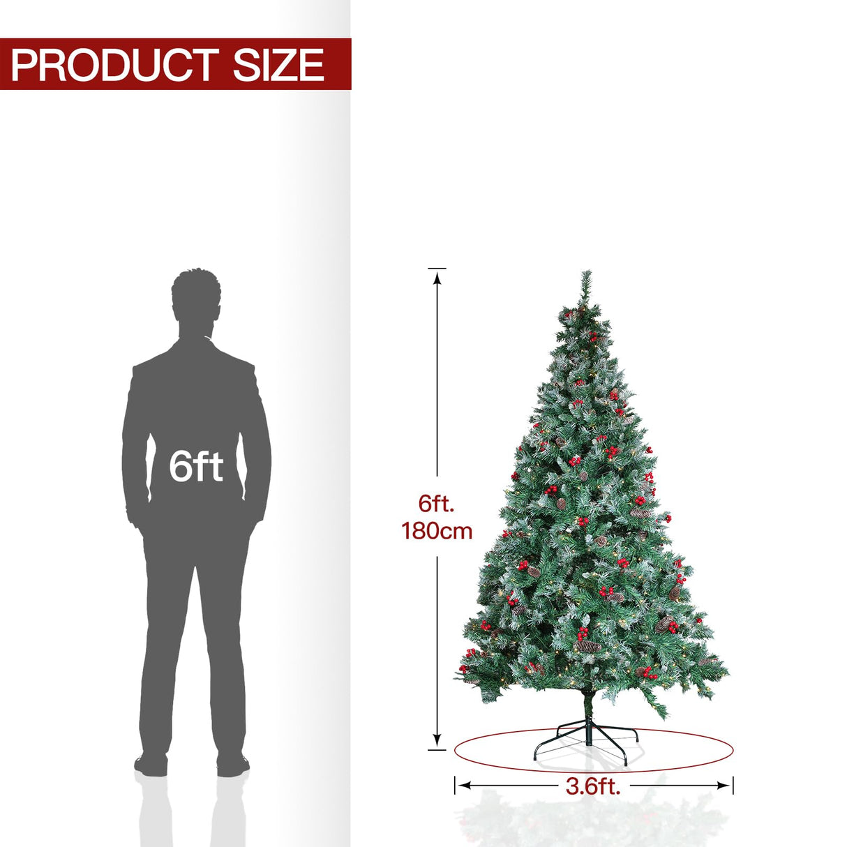 SENNOUL Prelit Christmas Tree with Lights 6ft - Premium Artificial Christmas Tree, with 874 Branch Tips and 250 Warm Lightsm, Support Automatique, Easy Assembly,Perfect Choice for Xmas Decorations SENNOUL