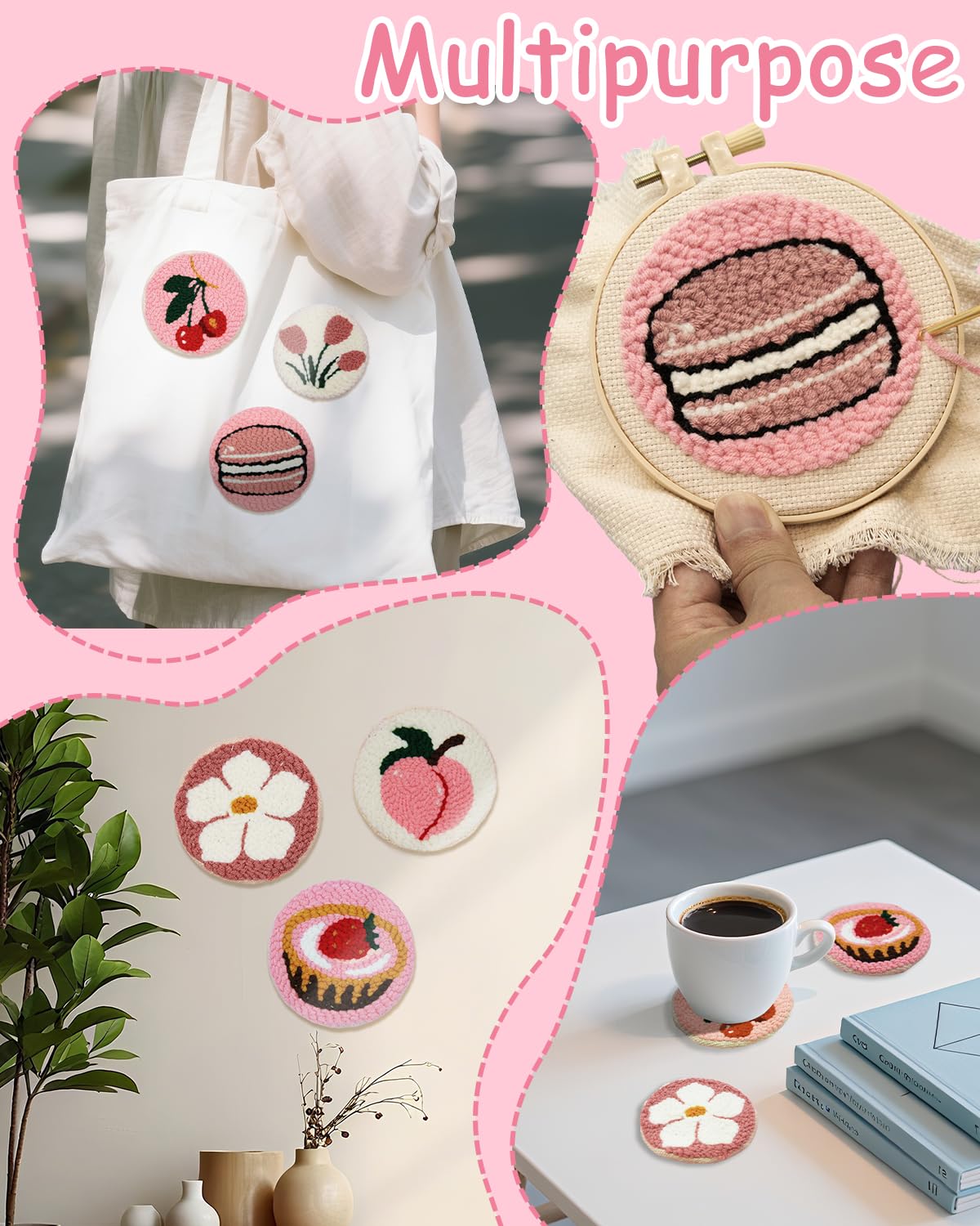 Punch Needle Kit for Beginners Adults Kids, 6 Pattern Embroidery Punch Needle Kits, Easy Needle Punch Embroidery DIY Kit Set Tufted Rug Punch Decoration with Patterns, Tools, Yarns, Hoop, Instruction Yigney