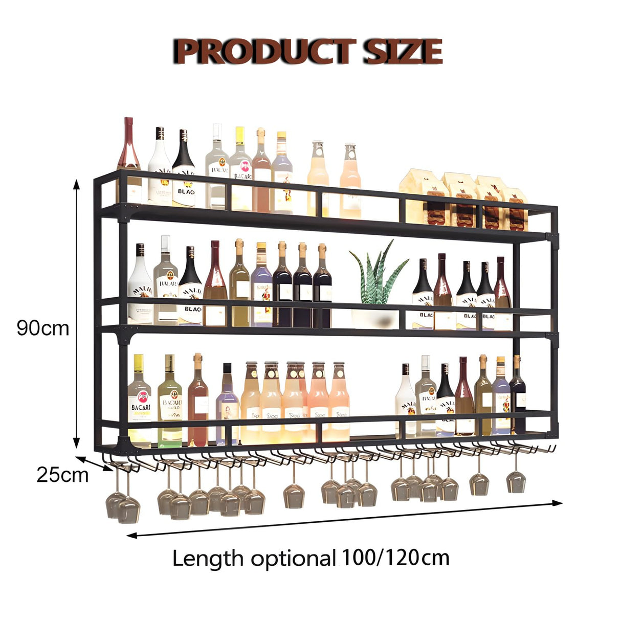 Wall Mounted Wine Rack, 3 Tier Wine Glass Holder with LED Light, Large Wall Mounted Shelves with Hanging Wine Racks Bottle Display Shelf, for Home Bar Cafe Restaurant (39.4 * 9.8 * 35.4 inch) Generic