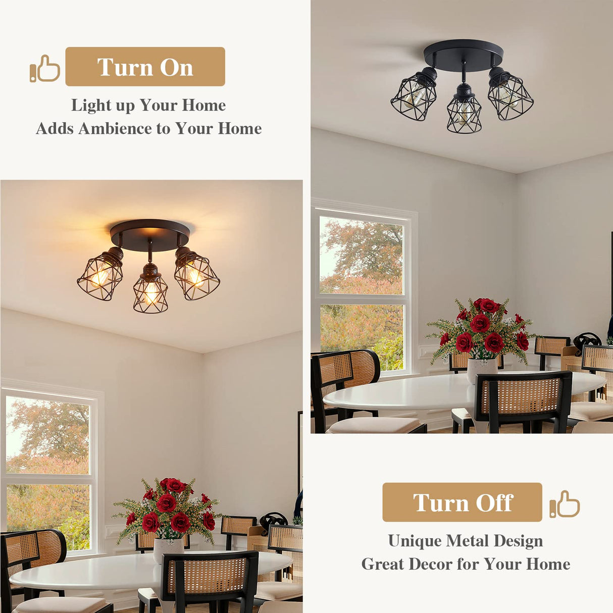 ABEAJAT Kitchen Light Fixtures, Adjustable Semi Flush Mount Ceiling Light with E26 Base, Multi-Directional Lamp for Kitchen, Hallway, Dining Room, Farmhouse, Entryway ABEAJAT