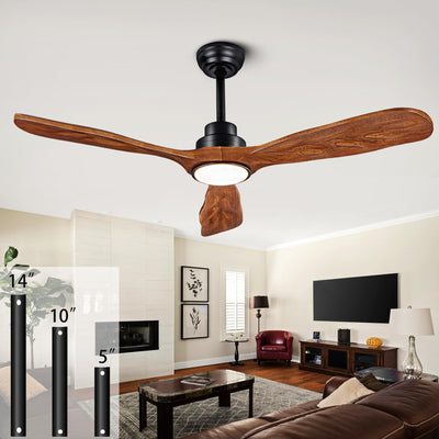 Ceiling Fans with Lights and Remote,52 Inch Unique Wood Ceiling Fan with Noiseless Reversible DC Motor,3 Blades,3 Downrods, for Farmhouse,Patio Living Room,Bedroom,Office,Indoor Outdoor(Black+Walnut)