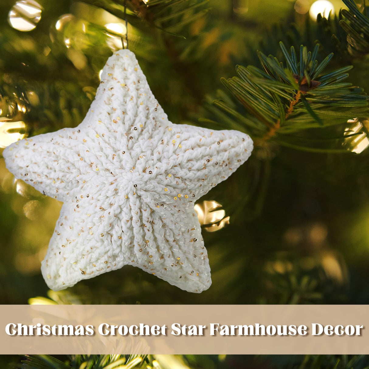 Syhood 10 Inch Star Christmas Tree Topper Crochet Star Farmhouse Holiday Xmas Decor for Christmas Tree Topper Ornament Party Decoration Syhood
